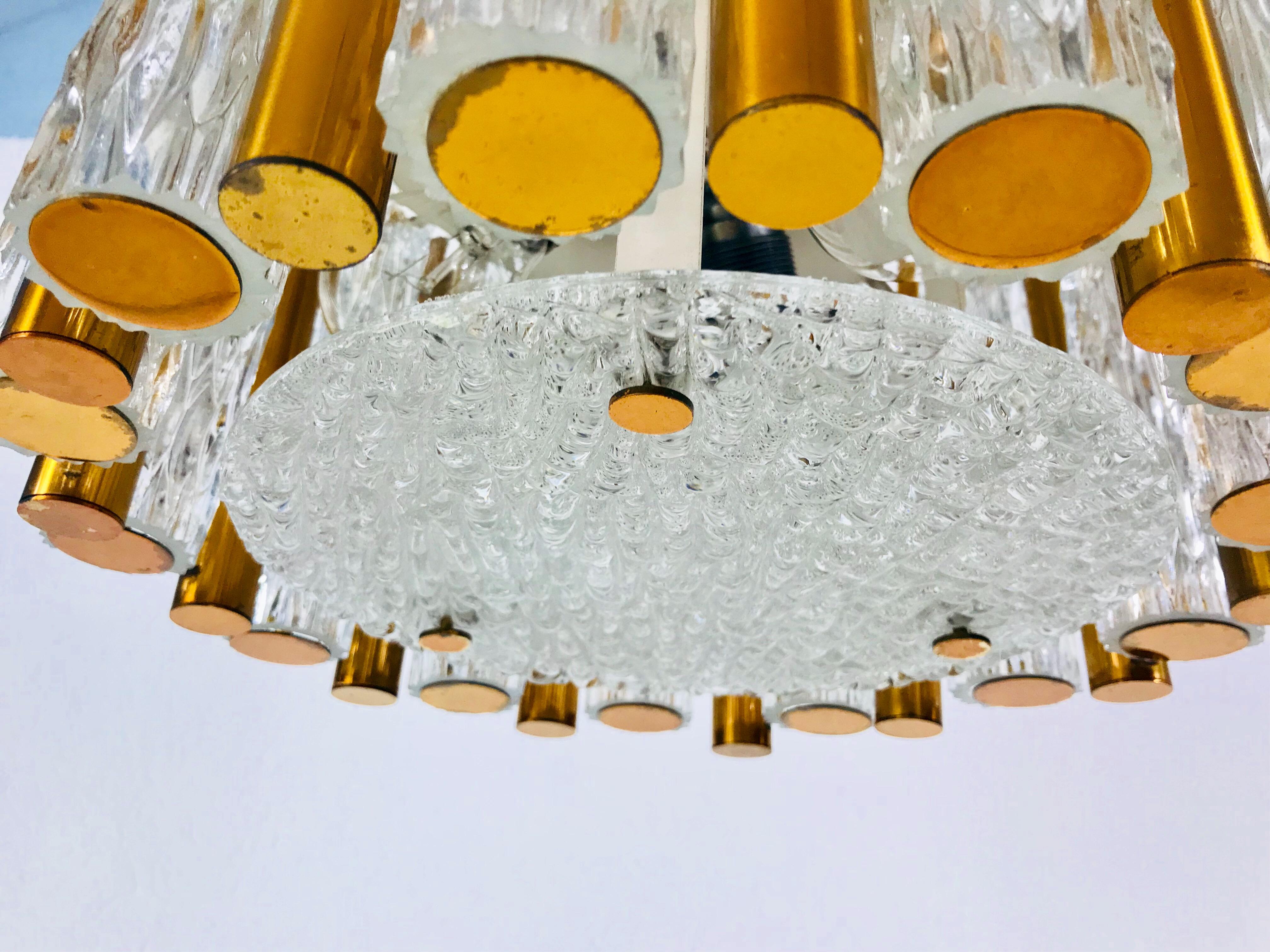 Mid-20th Century Rare Kaiser Leuchten Midcentury Crystal Ice Glass Circular Chandelier, 1960s For Sale