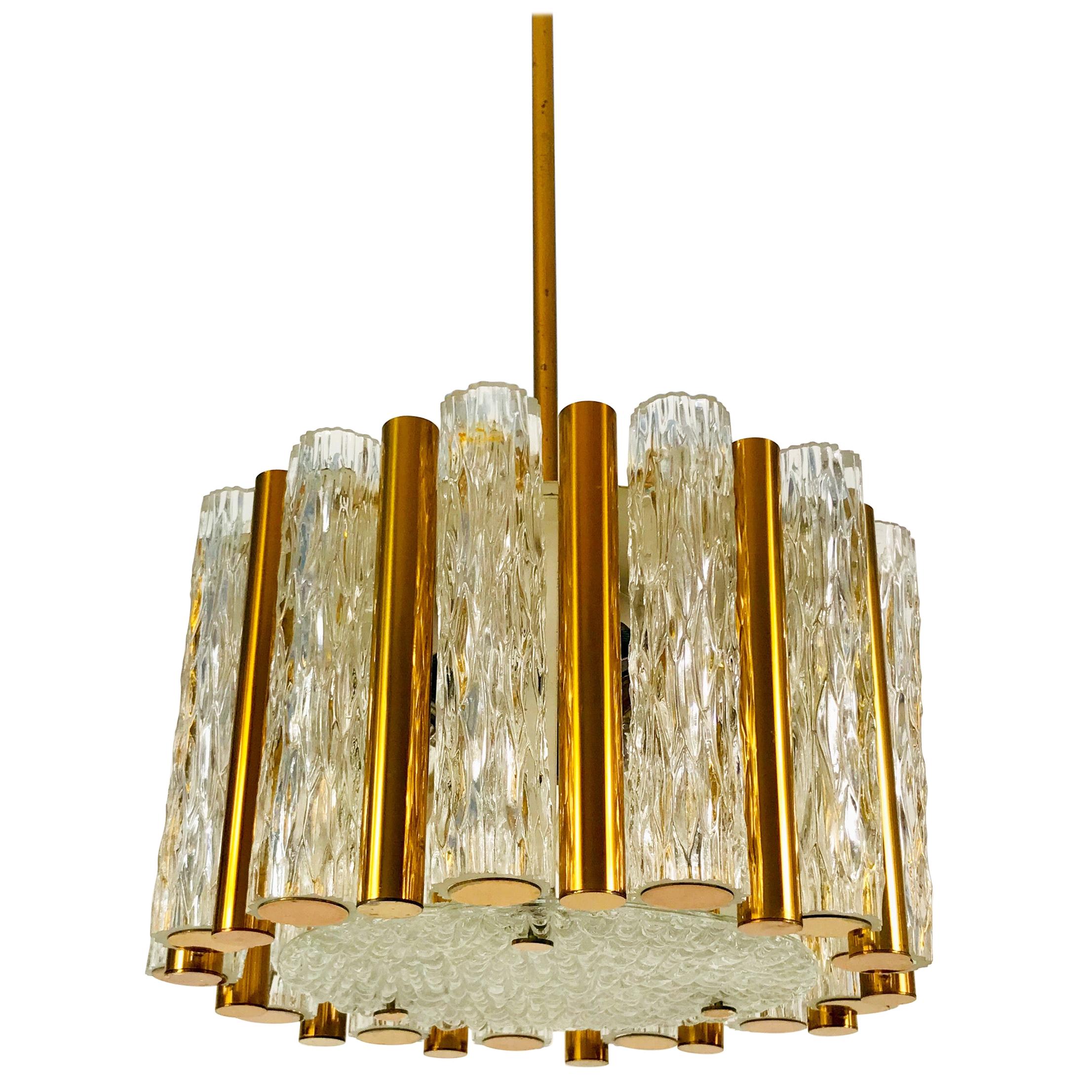 Rare Kaiser Leuchten Midcentury Crystal Ice Glass Circular Chandelier, 1960s For Sale