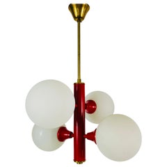 Rare Kaiser Midcentury Red 4-Arm Space Age Chandelier, 1960s, Germany