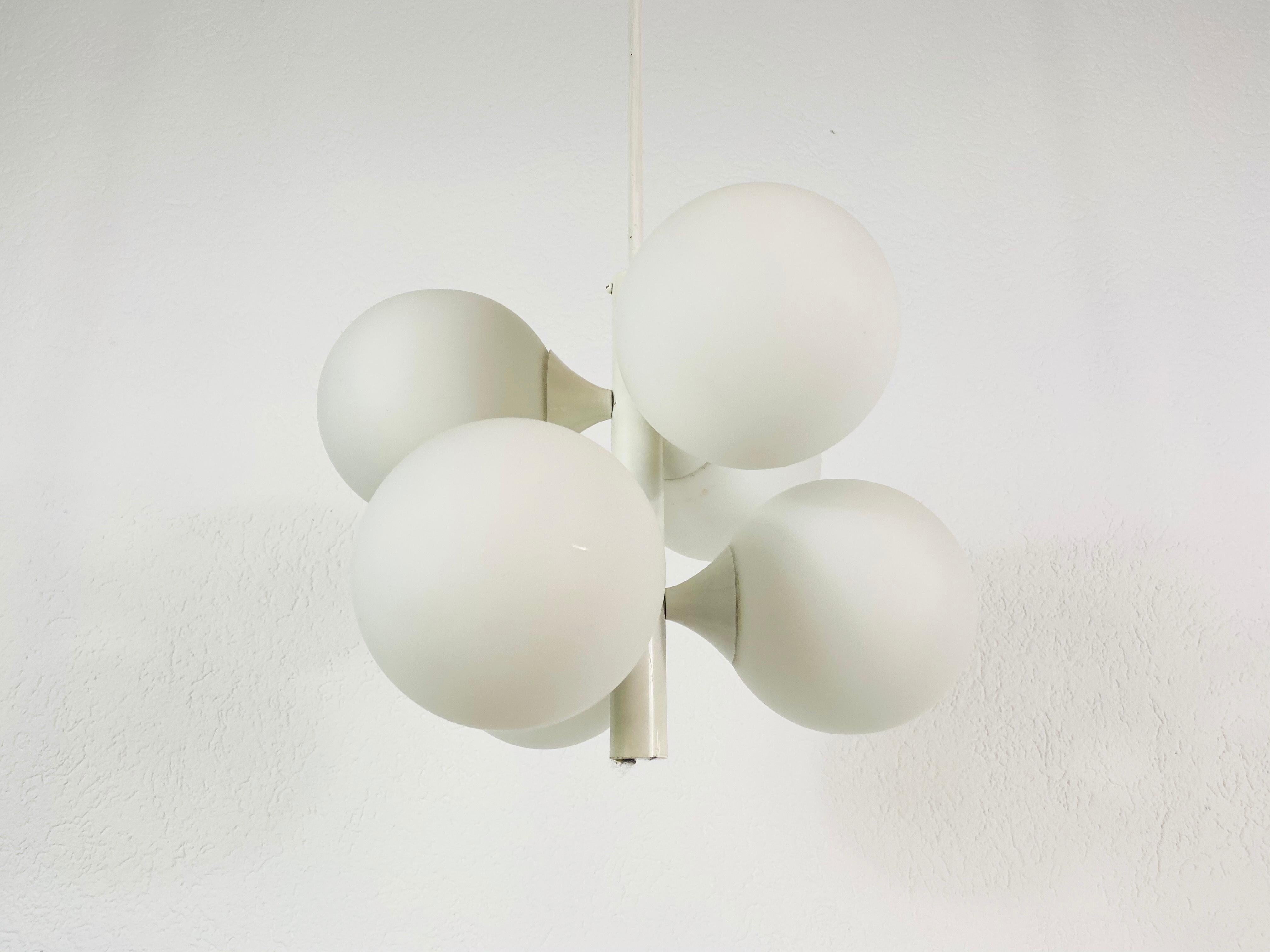 Mid-Century Modern Rare Kaiser Midcentury White 4-Arm Space Age Chandelier, 1960s, Germany For Sale