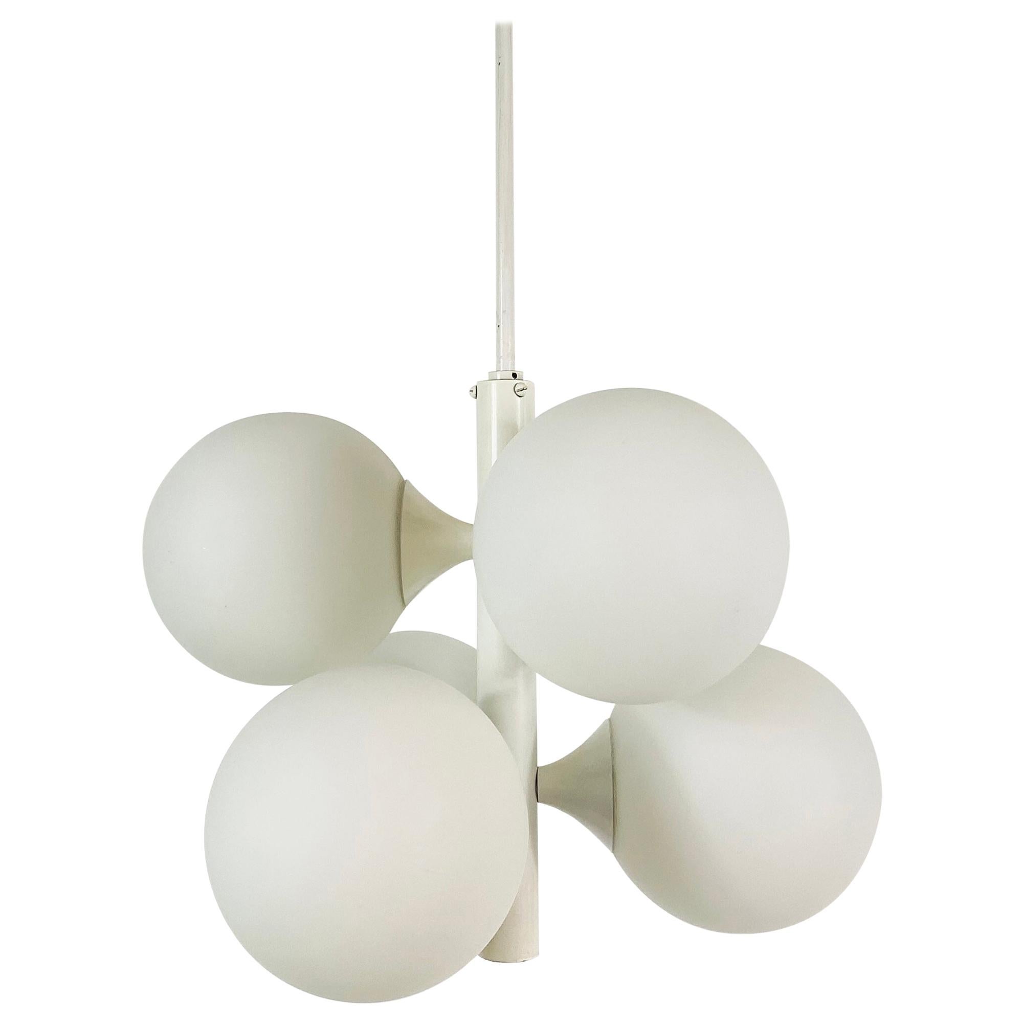 Rare Kaiser Midcentury White 4-Arm Space Age Chandelier, 1960s, Germany
