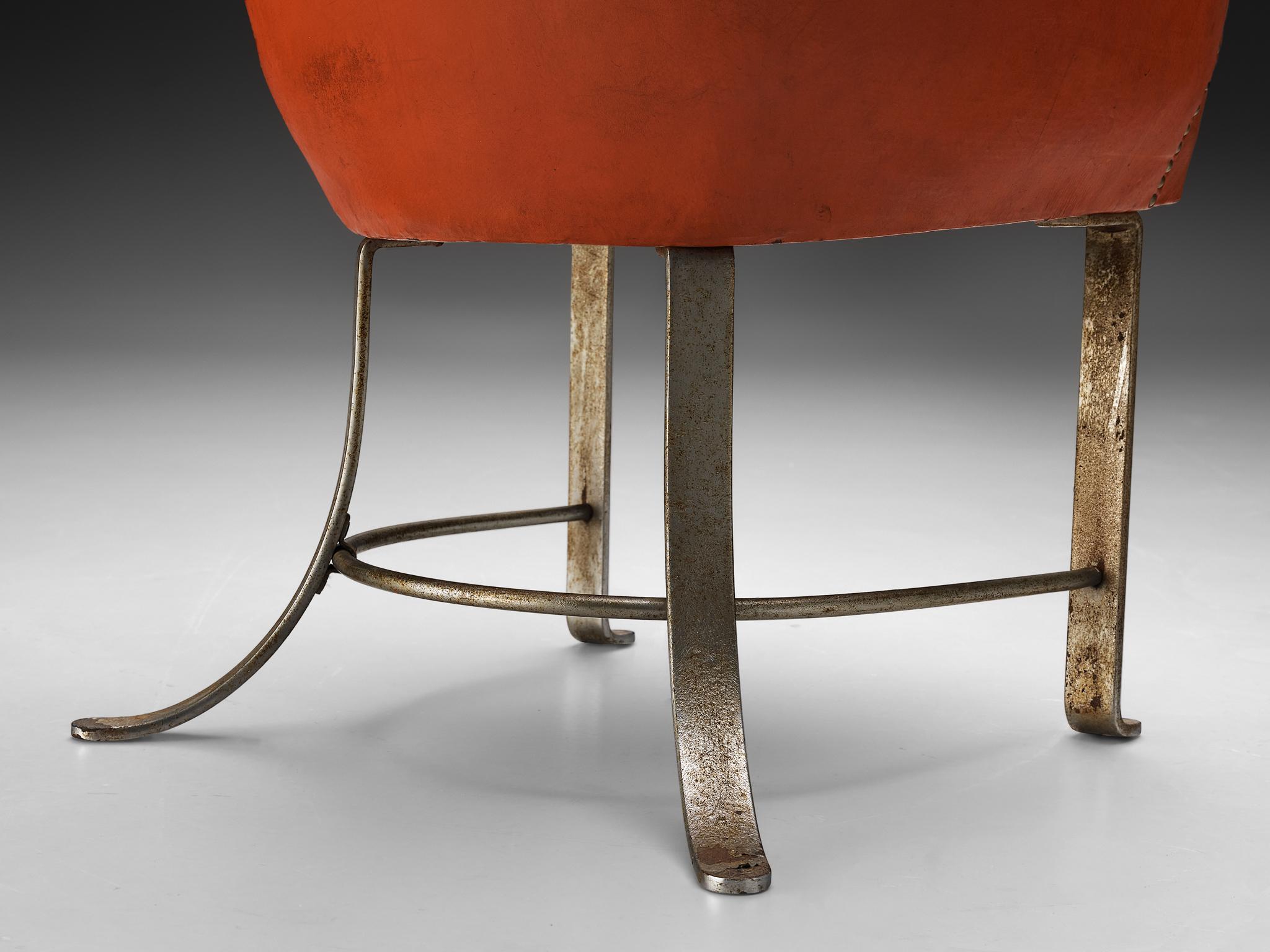 Seltener Kaj Gottlob Sessel in original rotem Leder und Stahl im Angebot 3