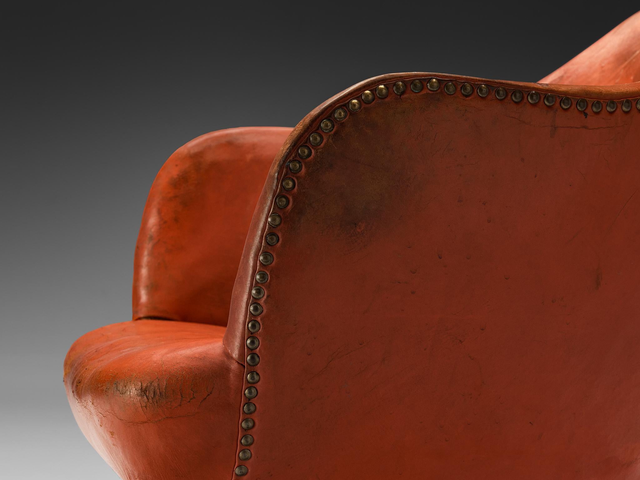 Seltener Kaj Gottlob Sessel in original rotem Leder und Stahl (Moderne der Mitte des Jahrhunderts) im Angebot