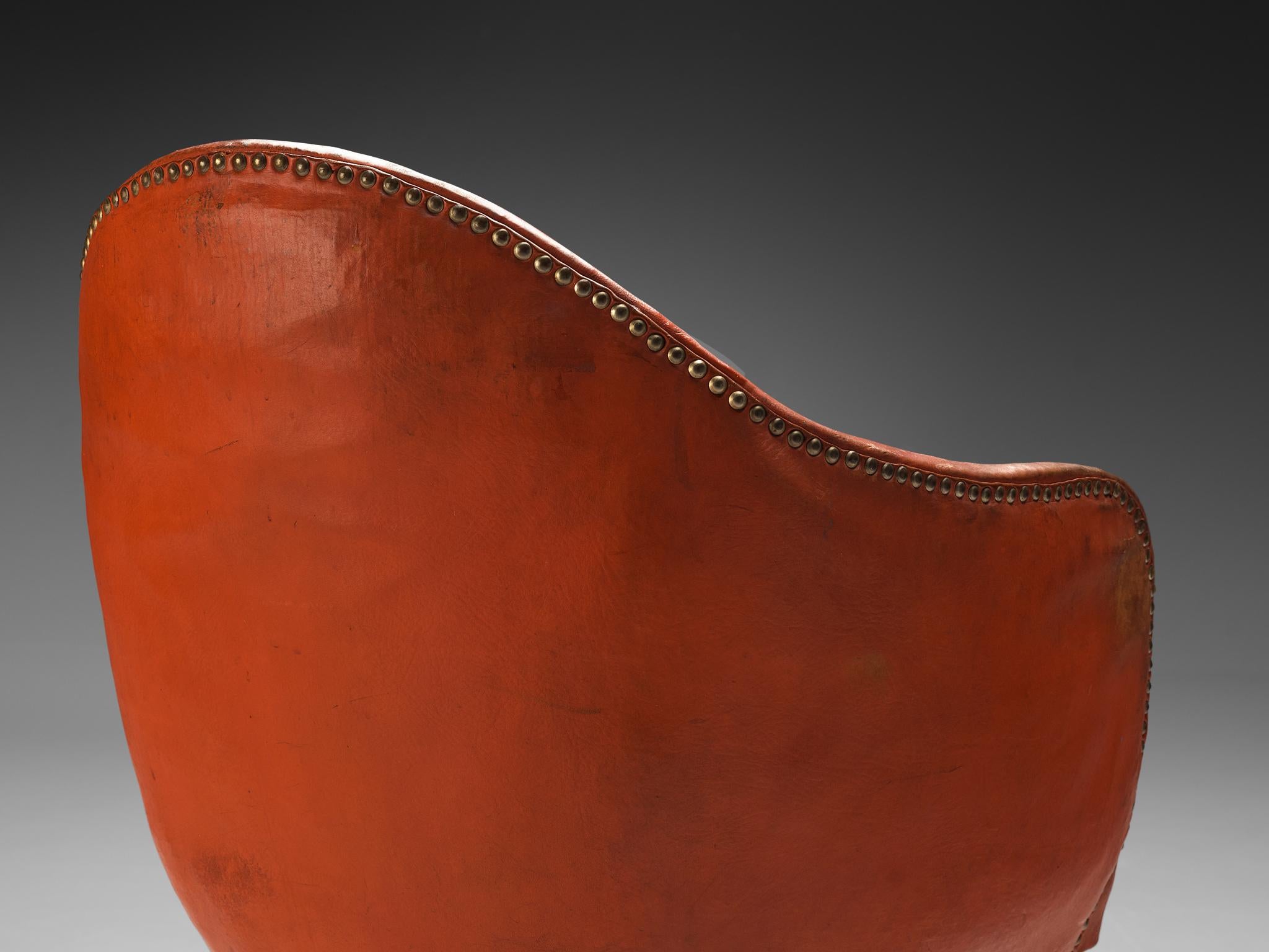 Seltener Kaj Gottlob Sessel in original rotem Leder und Stahl (Mitte des 20. Jahrhunderts) im Angebot