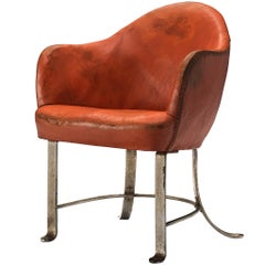 Rare Kaj Gottlob Armchair in Original Red Leather and Steel