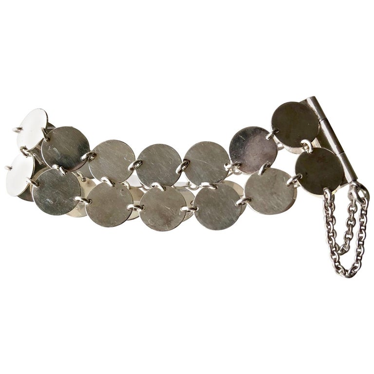 Rare Kalevala Koru Sterling Silver Finnish Modernist Chain Maille Bracelet 1968 For Sale