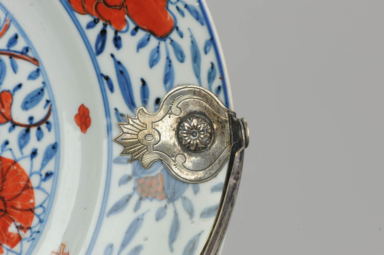 Rare Kangxi Imari Plate with Silver Handle Floral Bonboniere Chinese Ring Marked For Sale 2