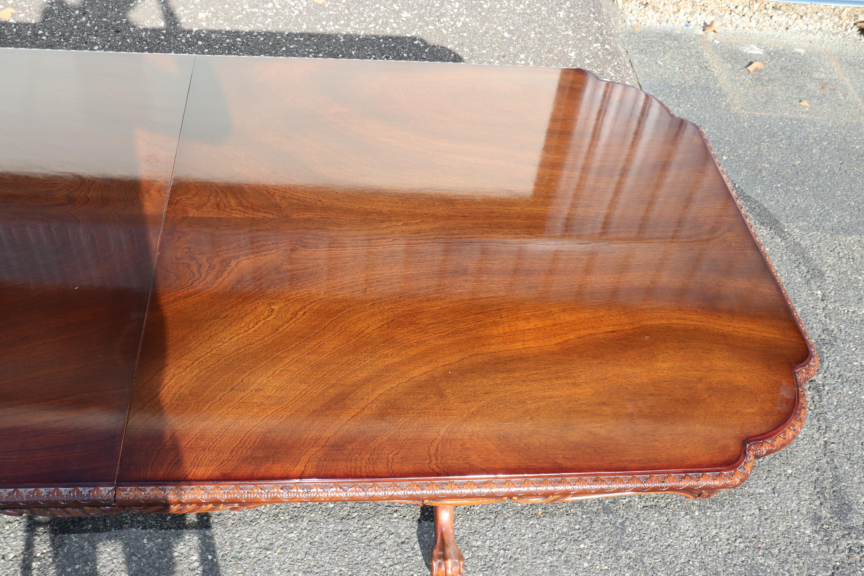 American Rare Karges Mahogany Triple Pedestal Chippendale Ball and Claw Dining Table