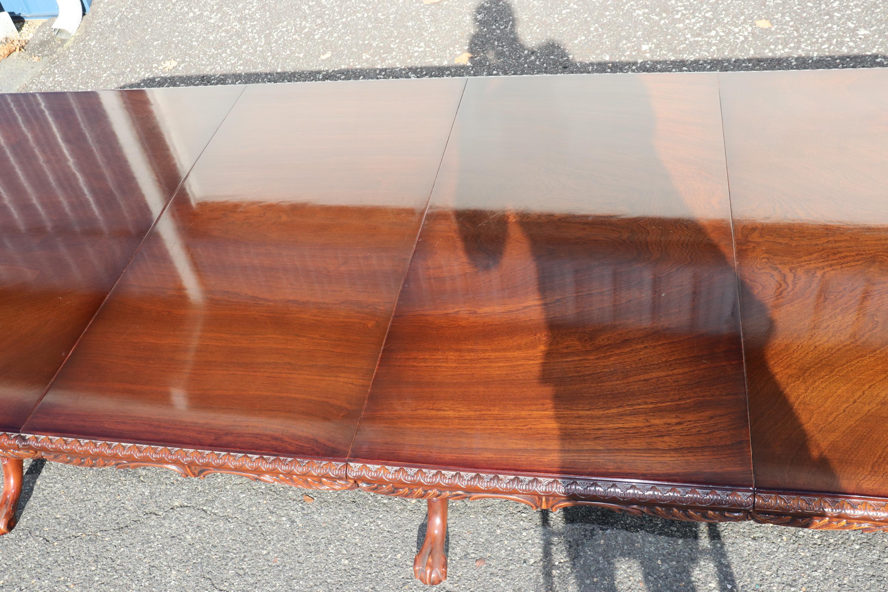 Rare Karges Mahogany Triple Pedestal Chippendale Ball and Claw Dining Table In Good Condition In Swedesboro, NJ