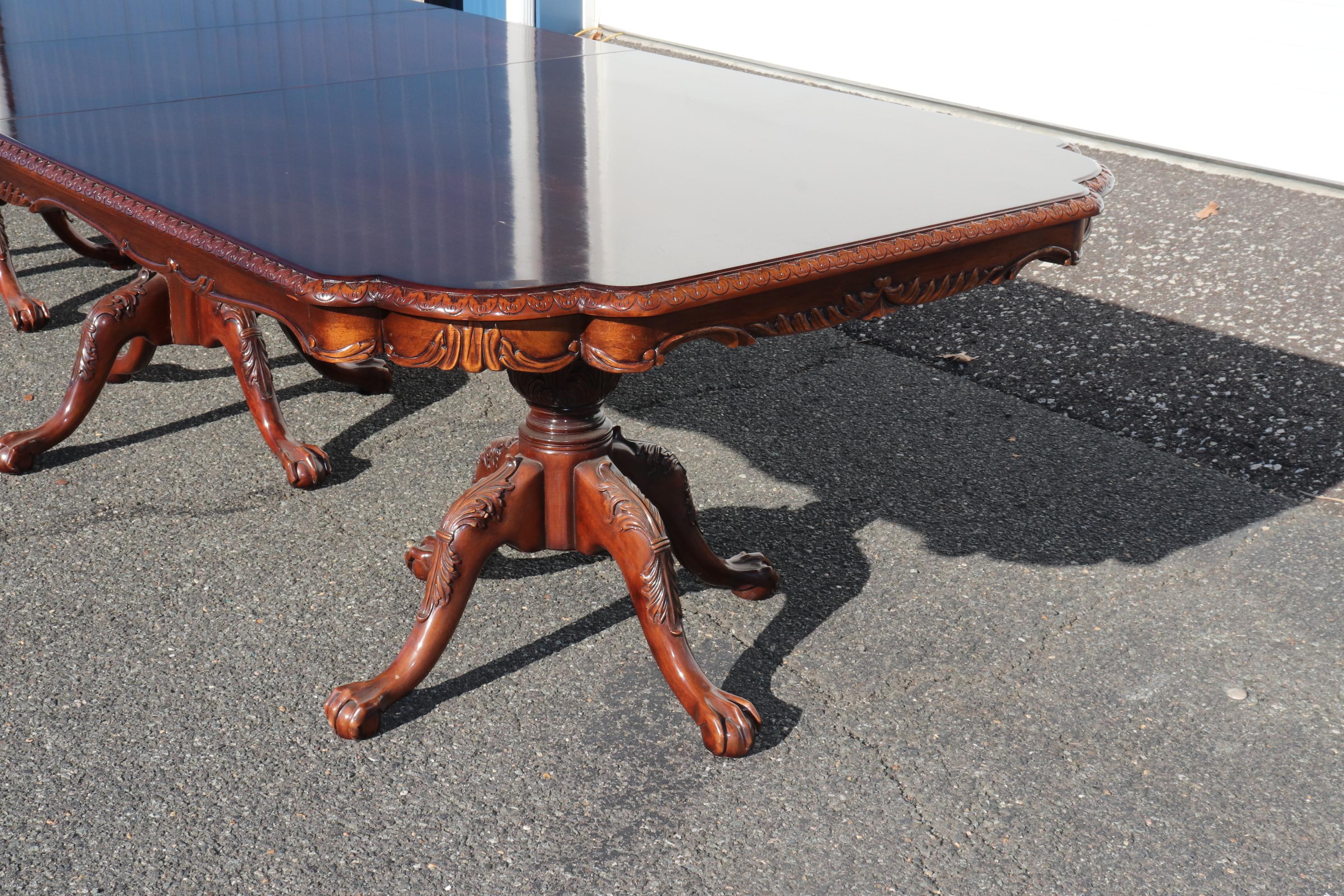 Rare Karges Mahogany Triple Pedestal Chippendale Ball and Claw Dining Table 2
