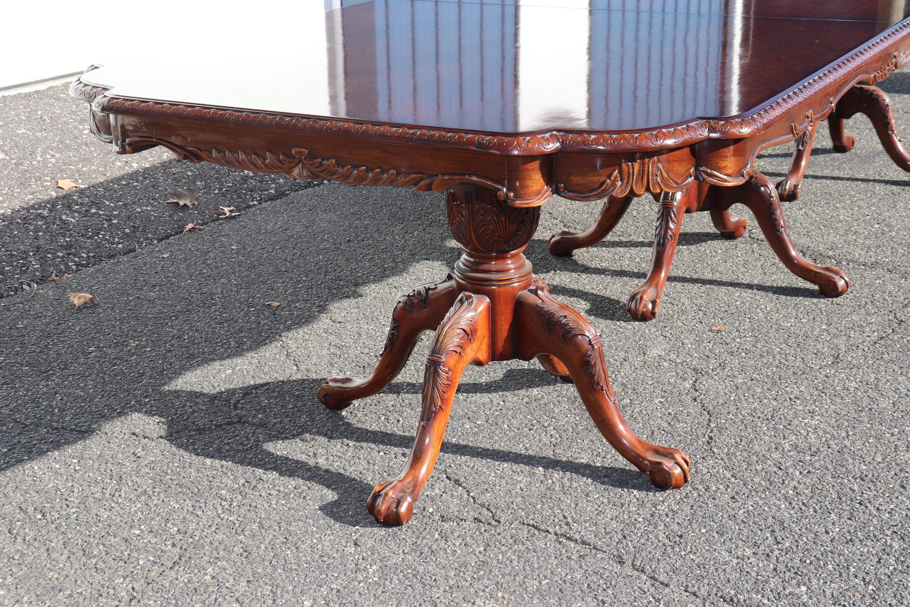 Rare Karges Mahogany Triple Pedestal Chippendale Ball and Claw Dining Table 3