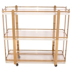 Rare Karl Springer Bronze and Chunky Lucite Bar or Serving Cart