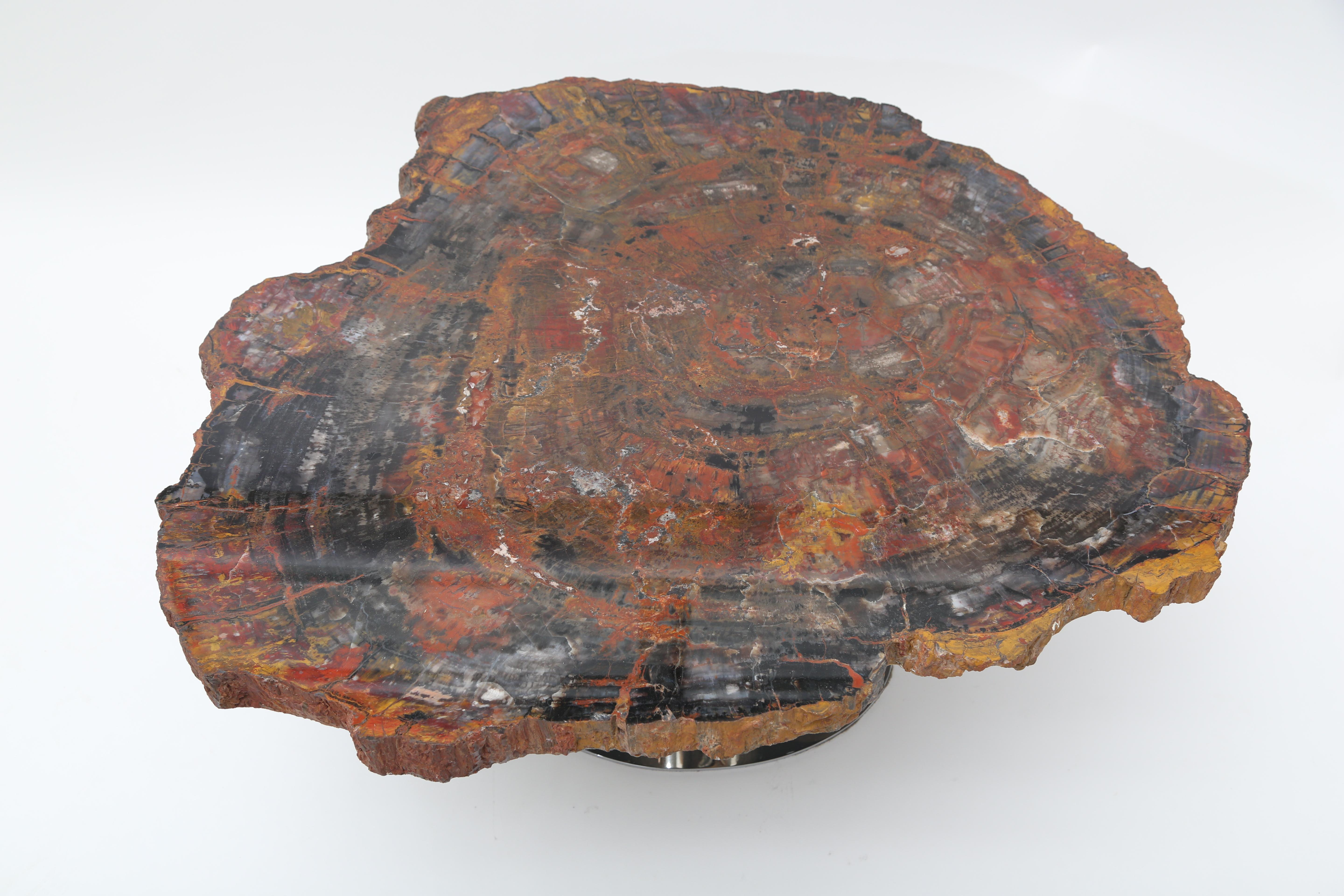 American Rare Karl Springer Offset Petrified Wood Table