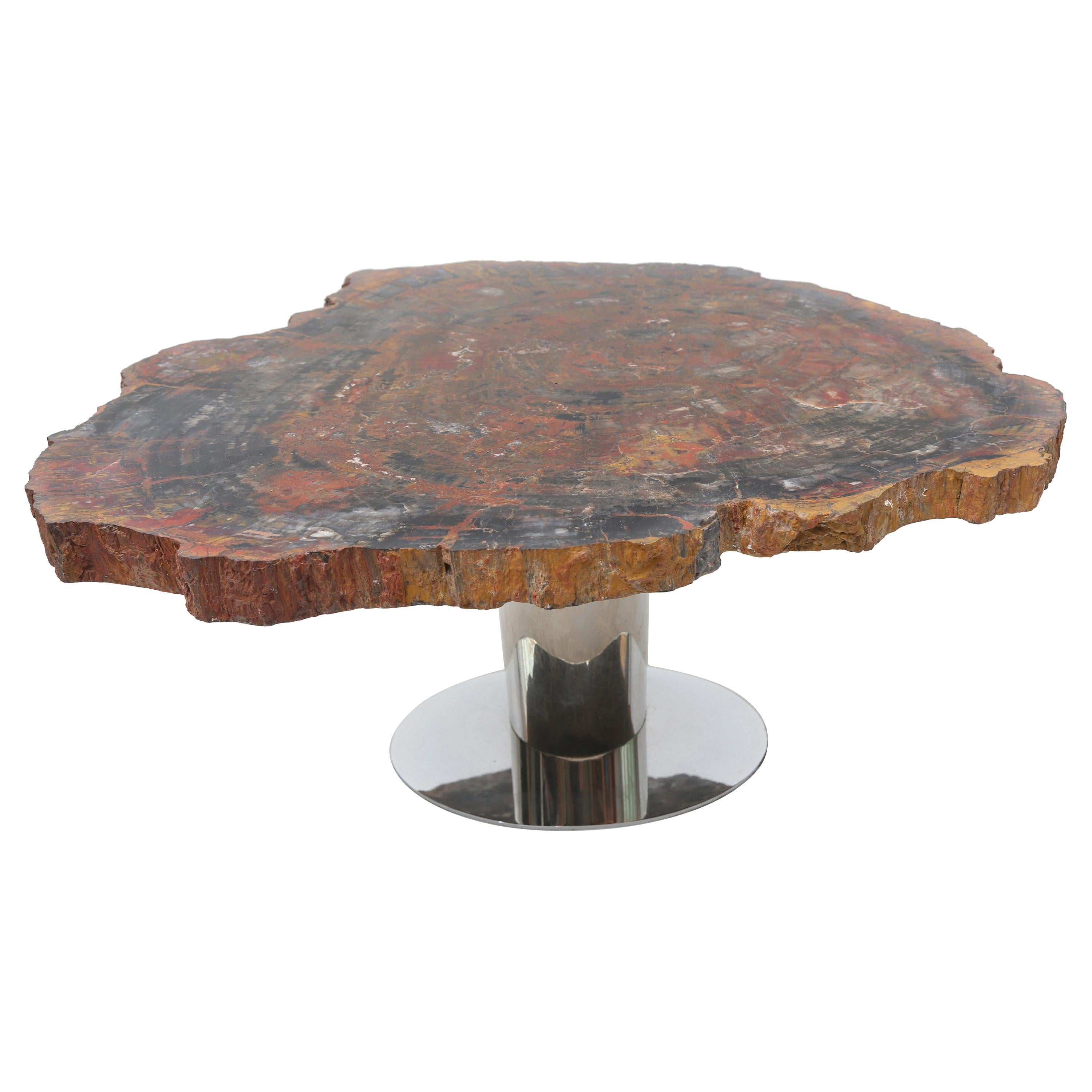 Rare Karl Springer Offset Petrified Wood Table