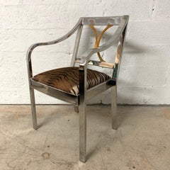 Rare Karl Springer "Regency" Armchair Polished Chrome Brass and Tiger Cow Hide