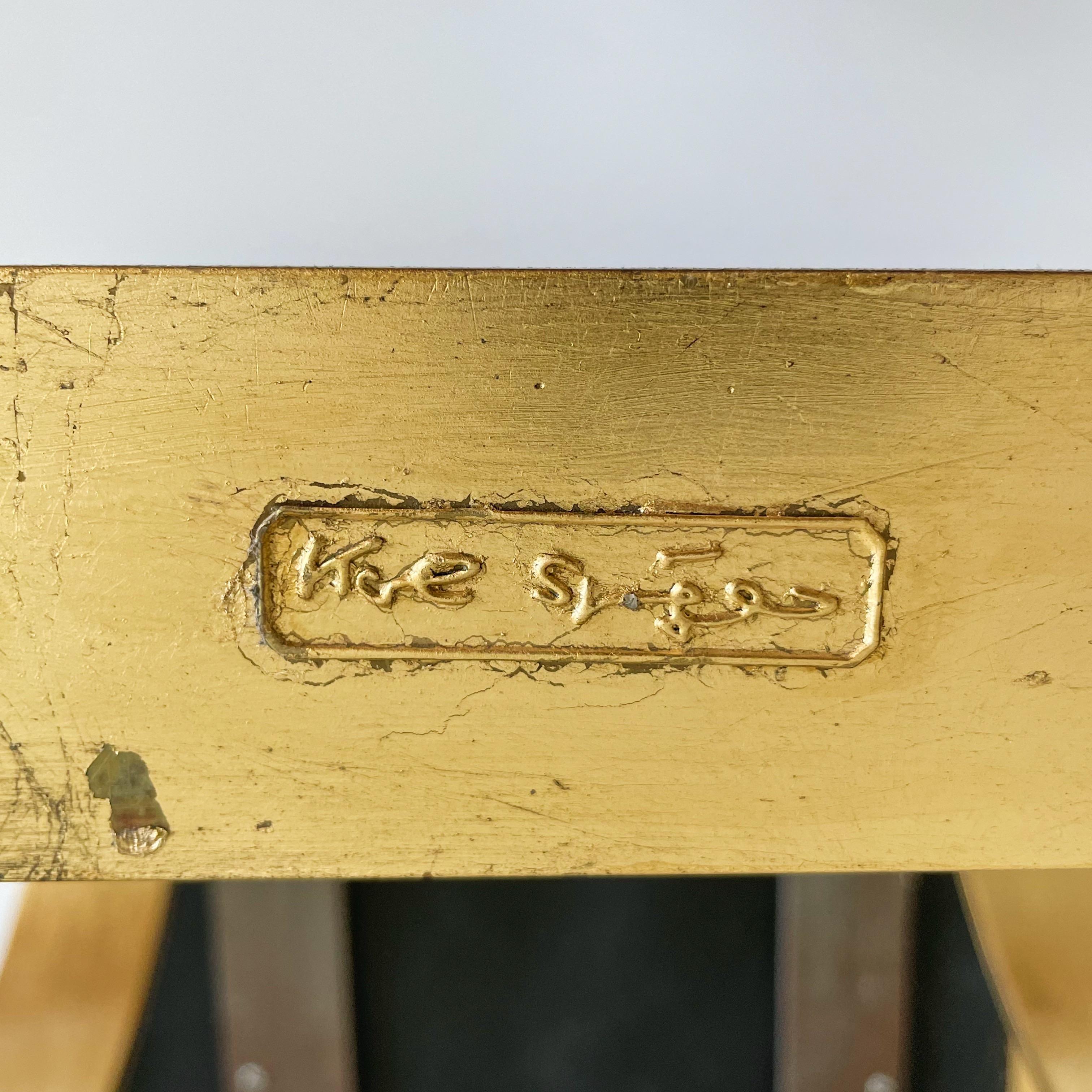 Brass Rare Karl Springer Signed Prototype JMF Bench with Tooled Leather For Sale