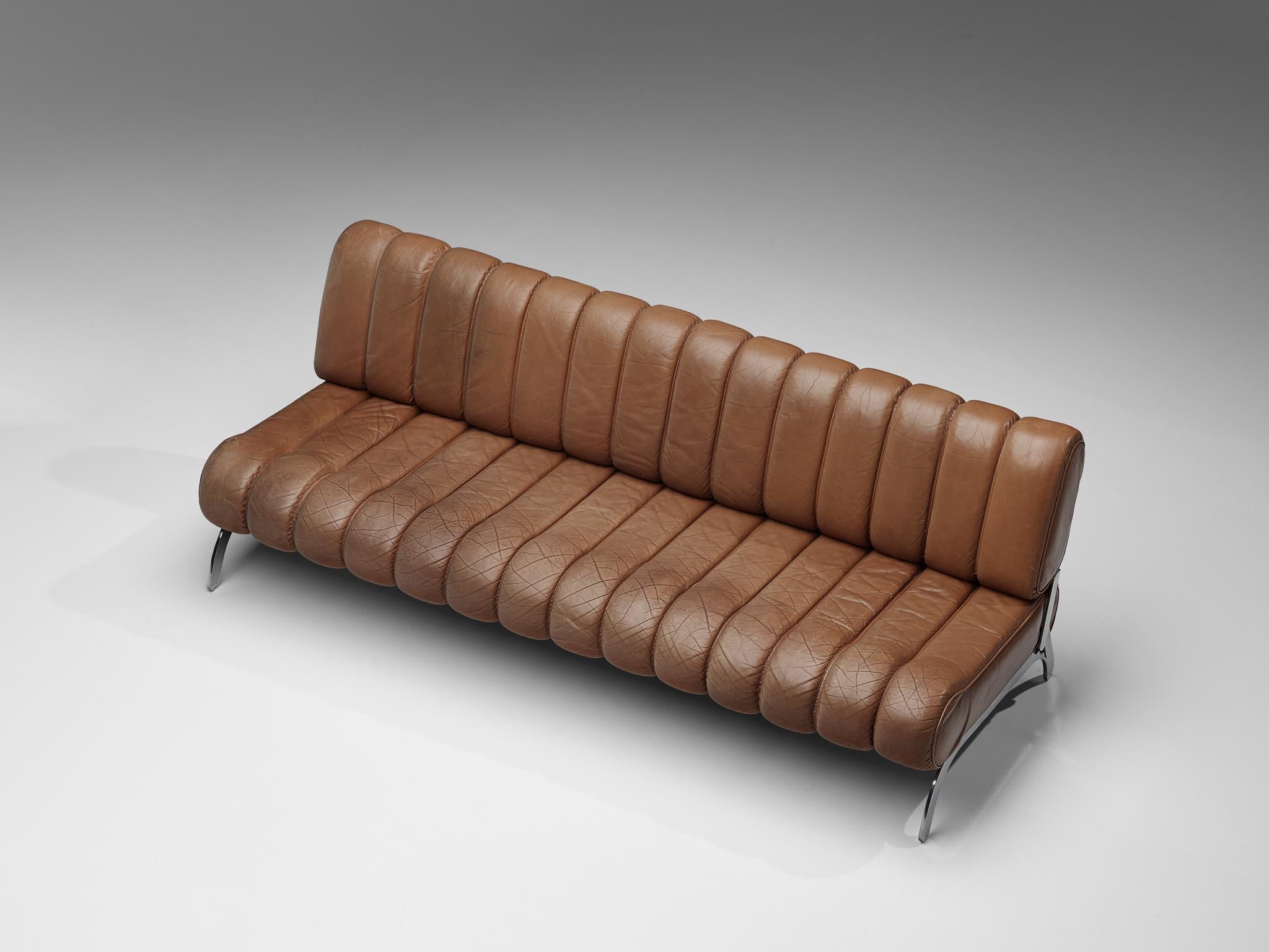 Rare Karl Wittmann Sofa in Cognac Leather In Good Condition In Waalwijk, NL