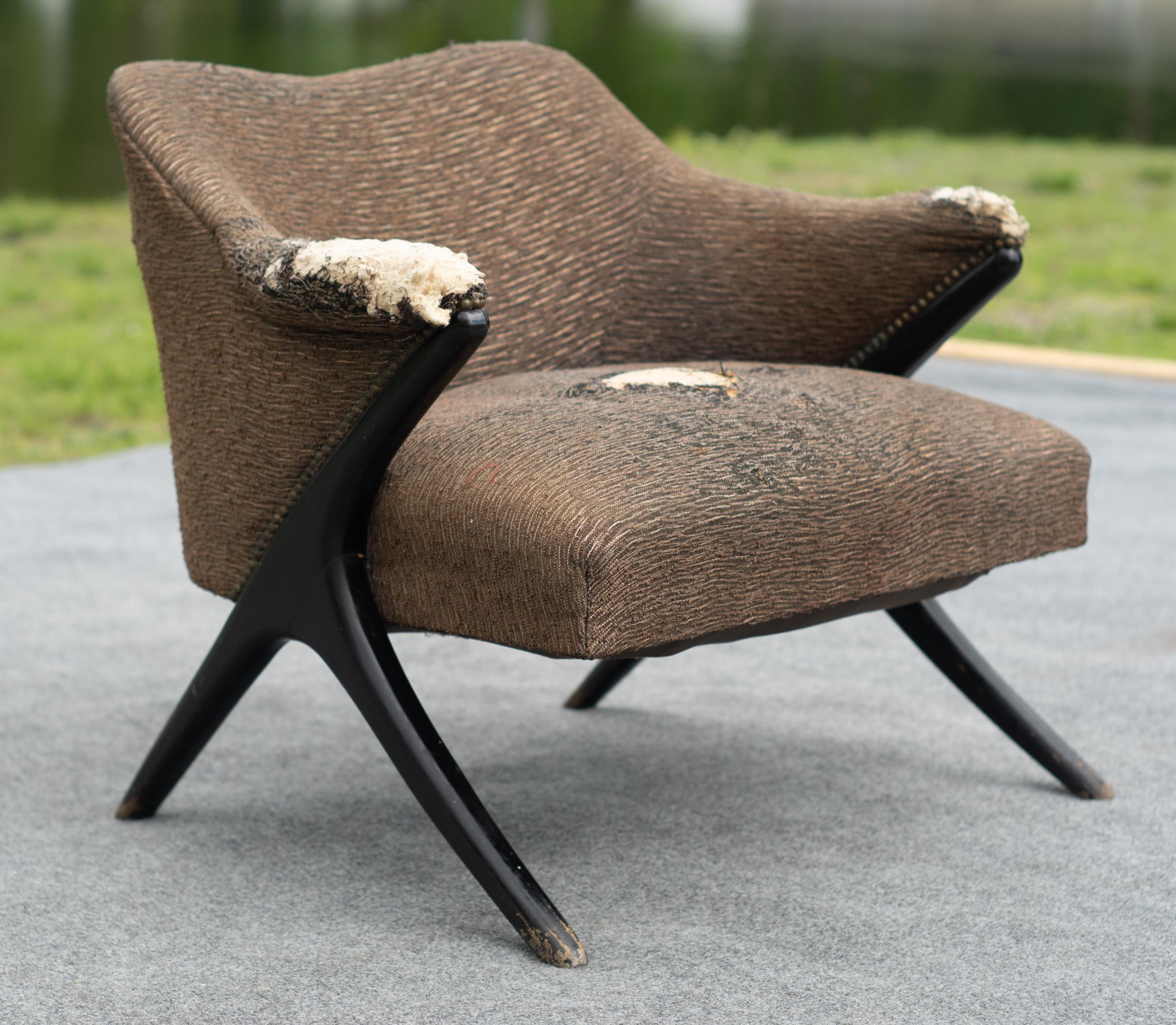 Seltener Karpen of California Ebonisierter und gepolsterter Loungesessel oder Beistellstuhl (Moderne der Mitte des Jahrhunderts) im Angebot