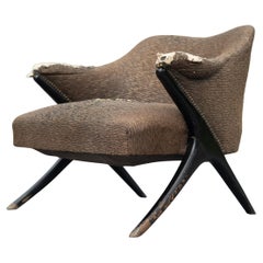 Rare Karpen of California Ebonized and Upholstered Lounge Chair or Side Chair