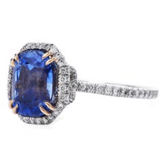 Rare Kashmir GIA 3.97cts Blue Sapphire Diamond Platinum Ring