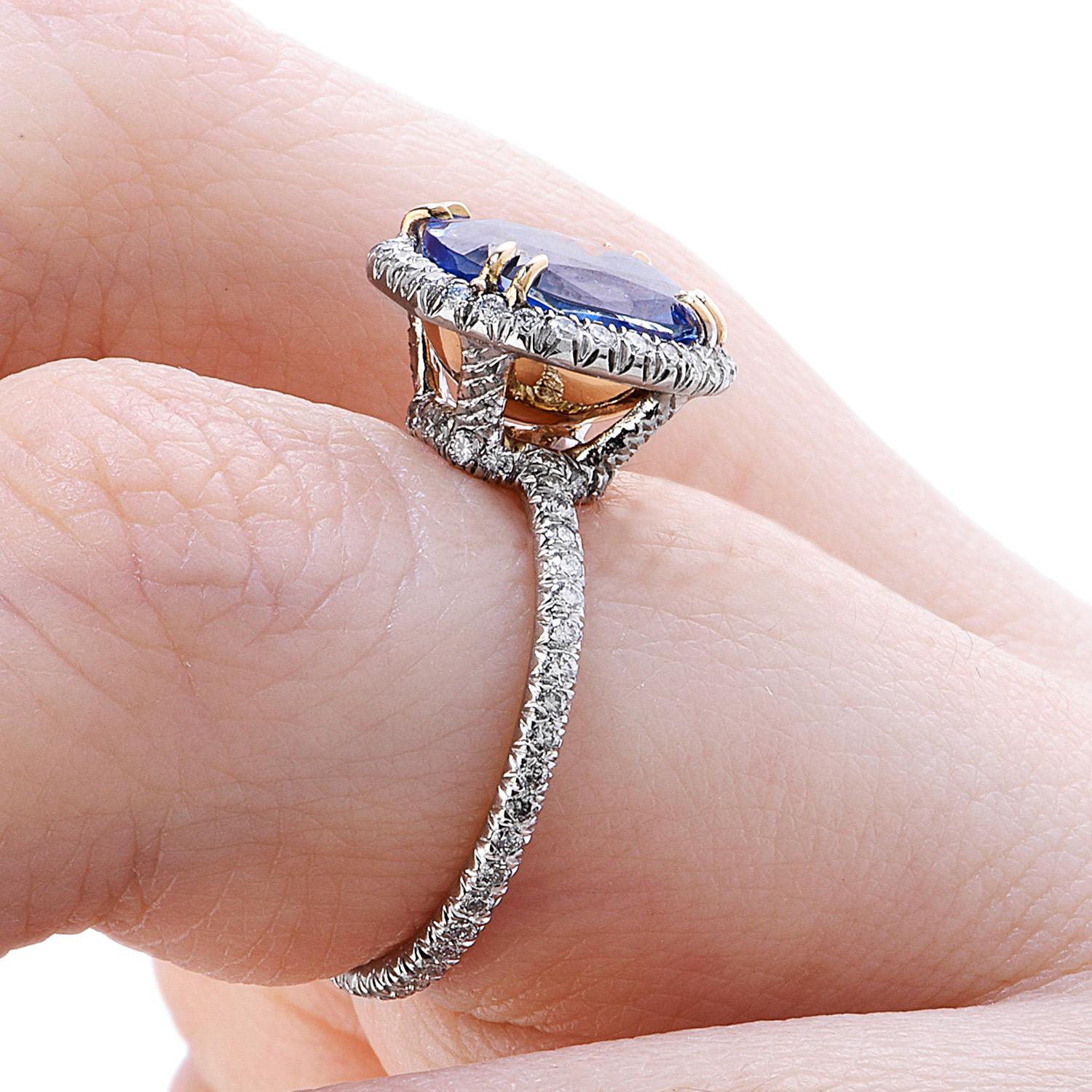 Art Deco Rare Kashmir GIA 3.97cts Blue Sapphire Diamond Platinum Ring For Sale