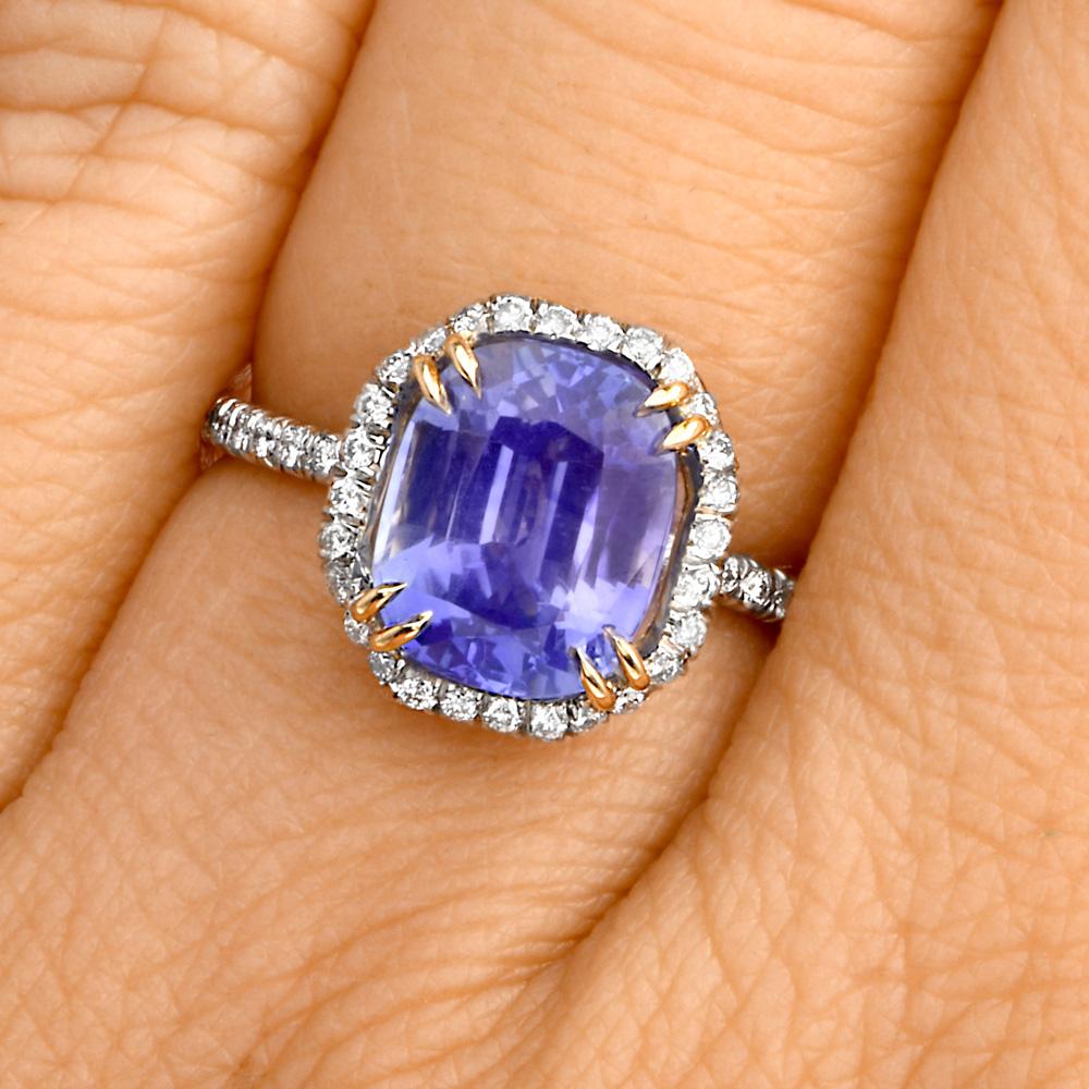 Rare Kashmir GIA 3.97cts Blue Sapphire Diamond Platinum Ring In Excellent Condition For Sale In Miami, FL