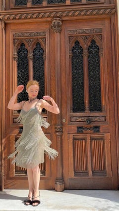 Rare Kate Moss for Topshop 2014 Silver Metallic Fringe Mini Dress Celebrity-Worn