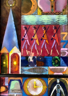 Rare Kay Whitcomb Enamel Triptych Panel Paul Reveres Midnight Ride