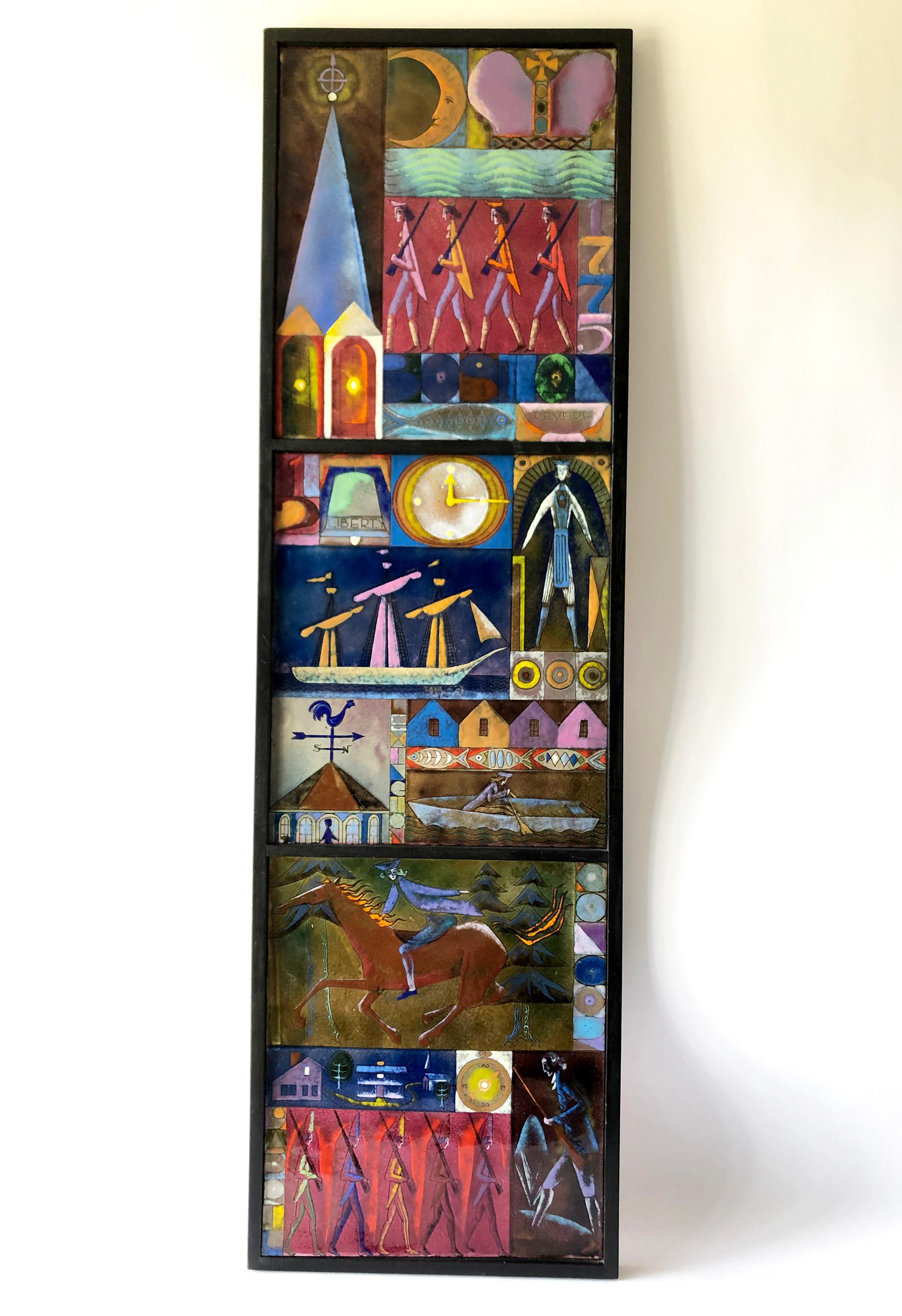 Rare Kay Whitcomb Enamel Triptych Panel Paul Reveres Midnight Ride 1