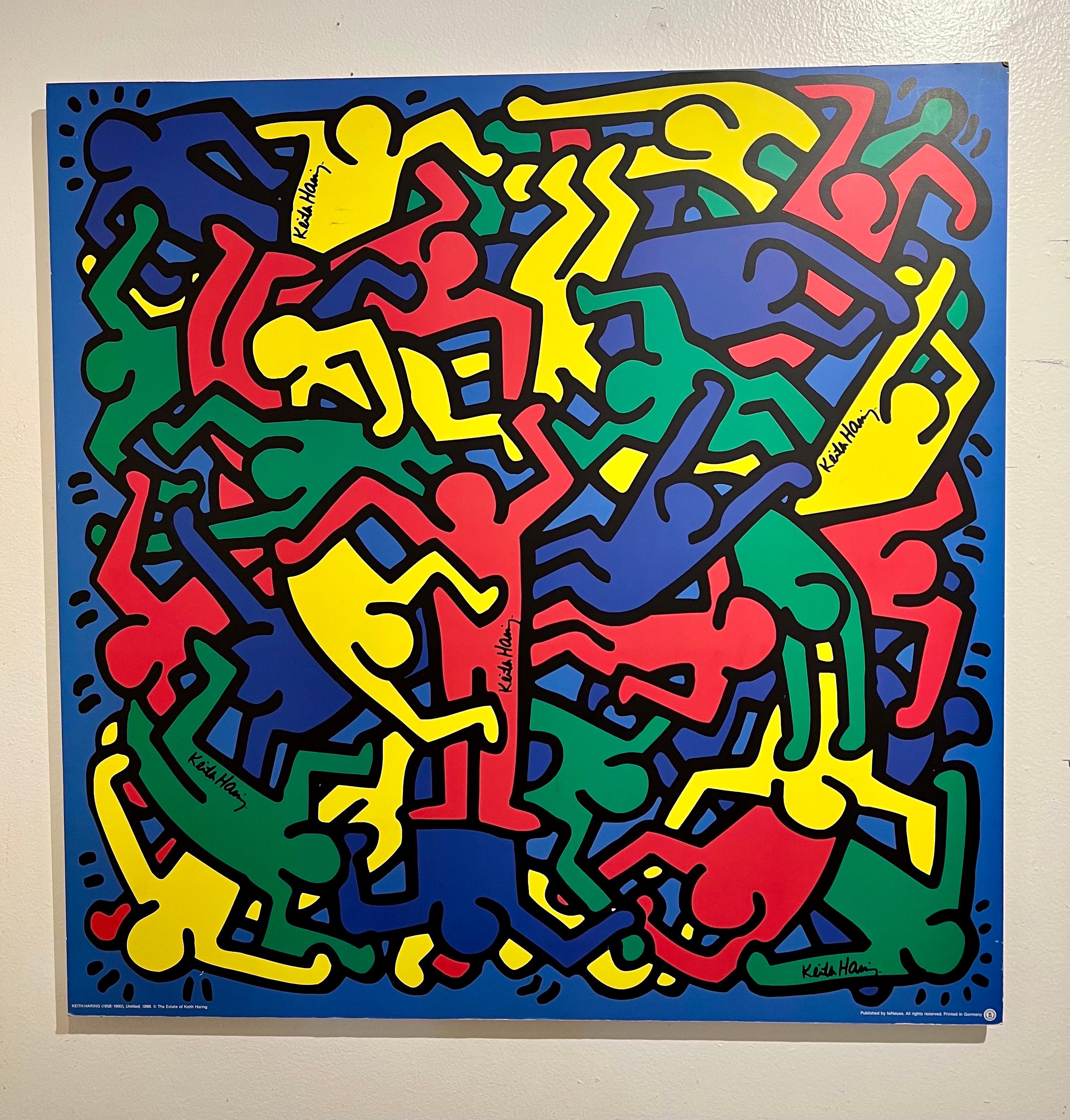 Really colorful and highly collectible poster by Keith Haring, from 1986 dated made in Germany, poster is on board in nice original condition with light wear from the edge.
