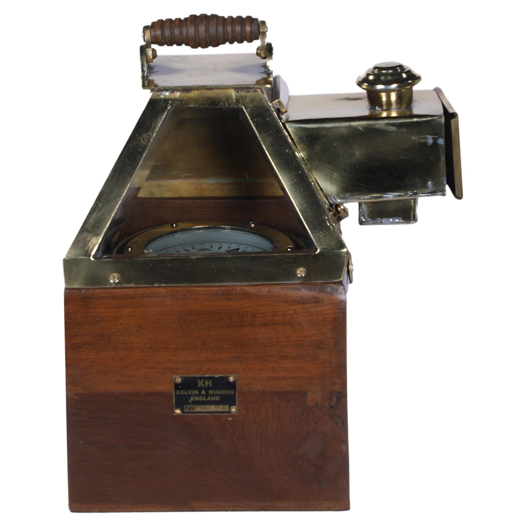 Rare Kelvin and Hughes Teak and Brass Navigational Nautical Binnacle Compass