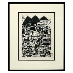 Raro Woodblock di Kida Yasuhiko anni '70 circa Giappone