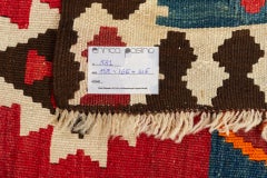 Hand-Woven Wool Kilim Shahsavan Rug, Indigo Frame, Caucasus, 1930