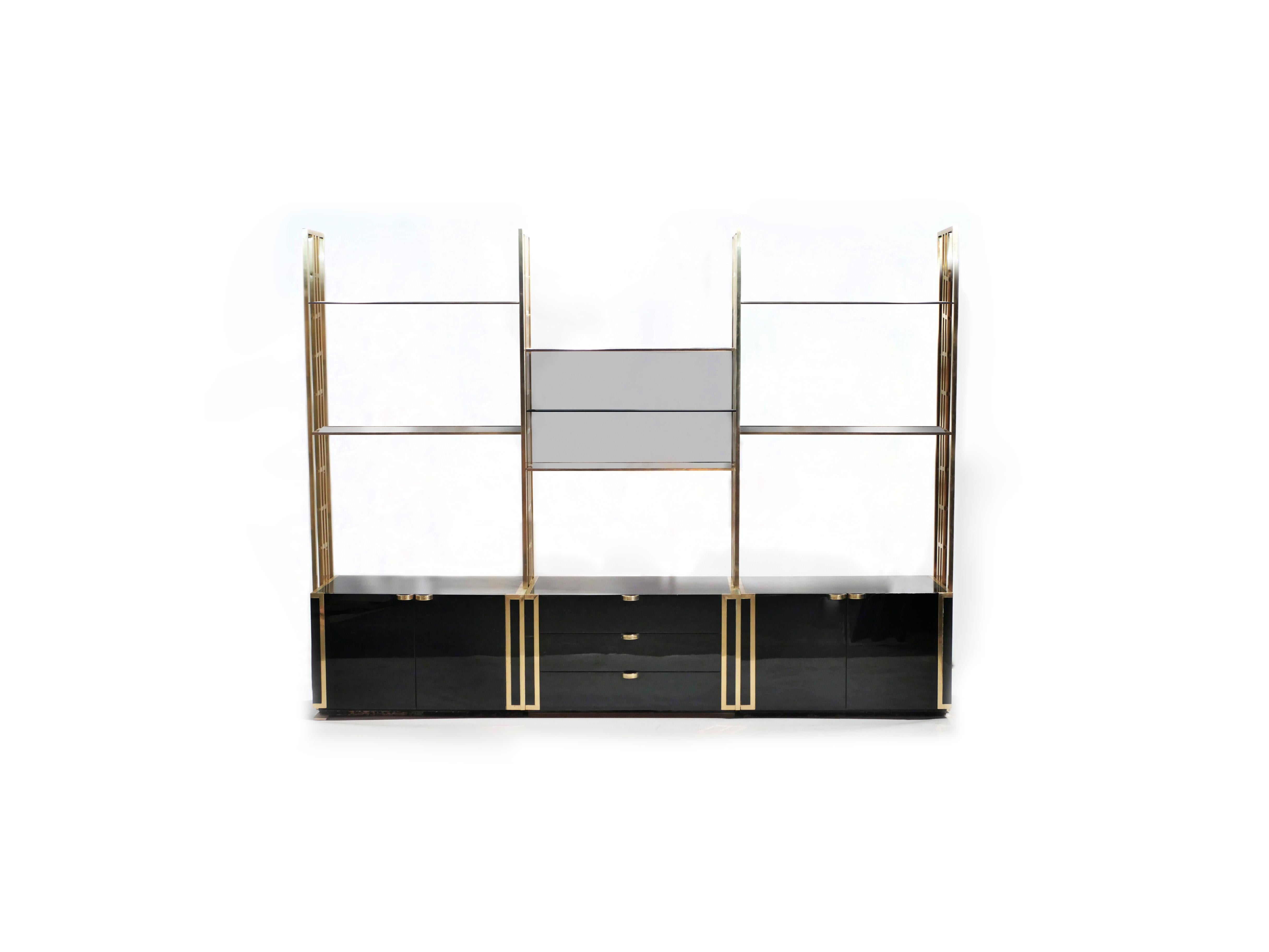 Mid-Century Modern Rare Kim Moltzer French Lacquer and Brass Shelves, 1970s