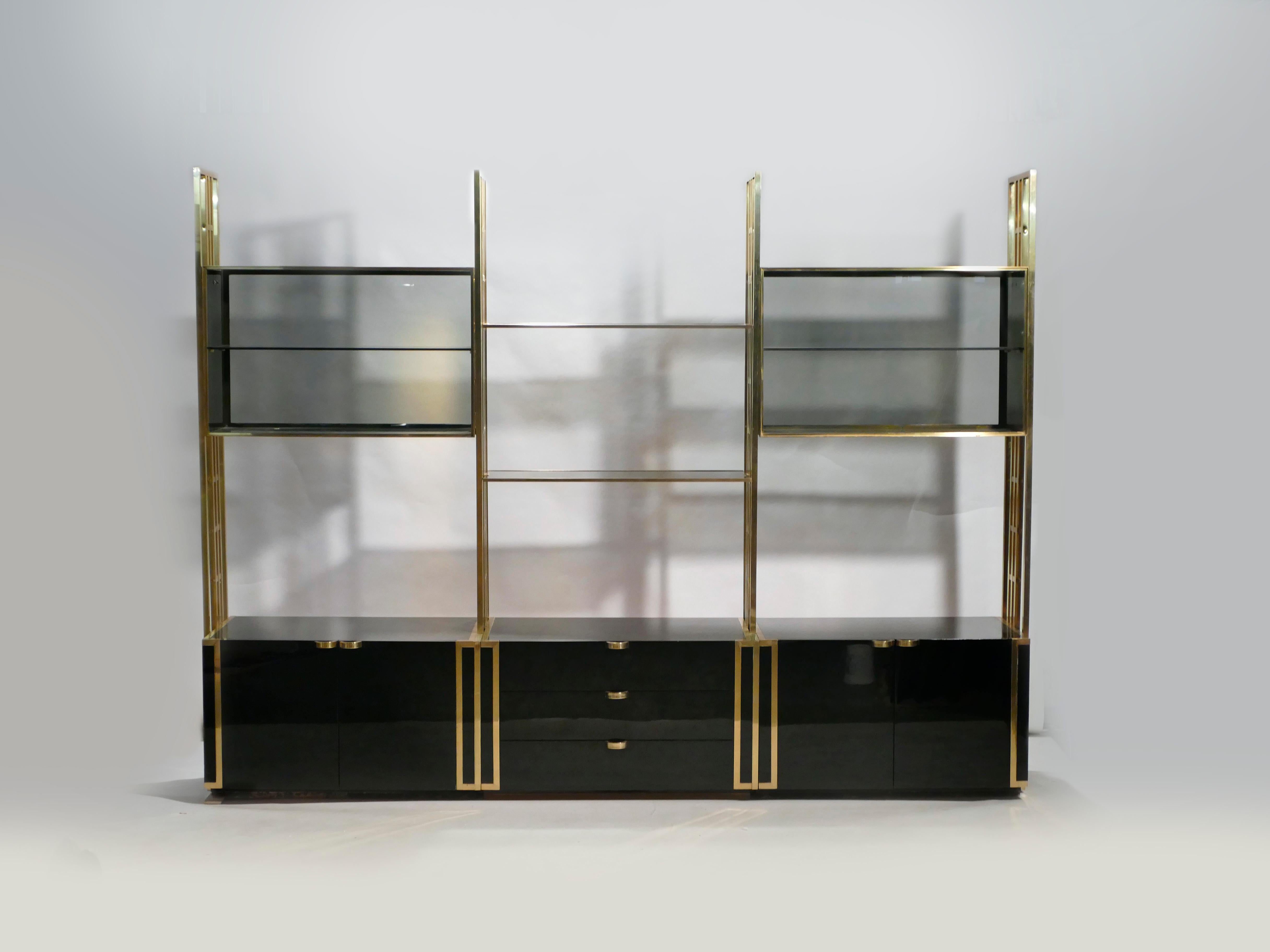 Mid-Century Modern Rare Kim Moltzer French Lacquer and Brass Shelves, 1970s