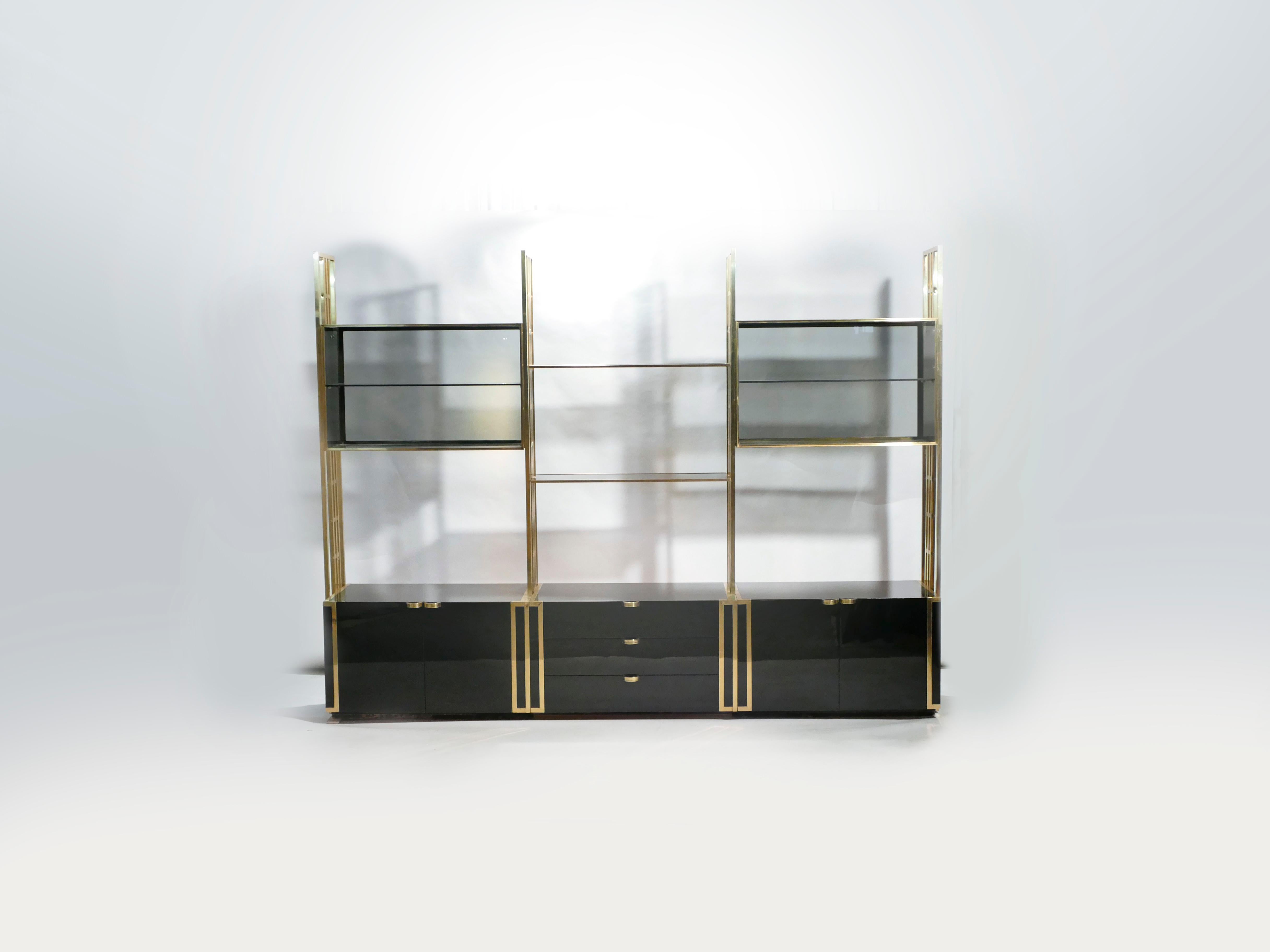 Lacquered Rare Kim Moltzer French Lacquer and Brass Shelves, 1970s