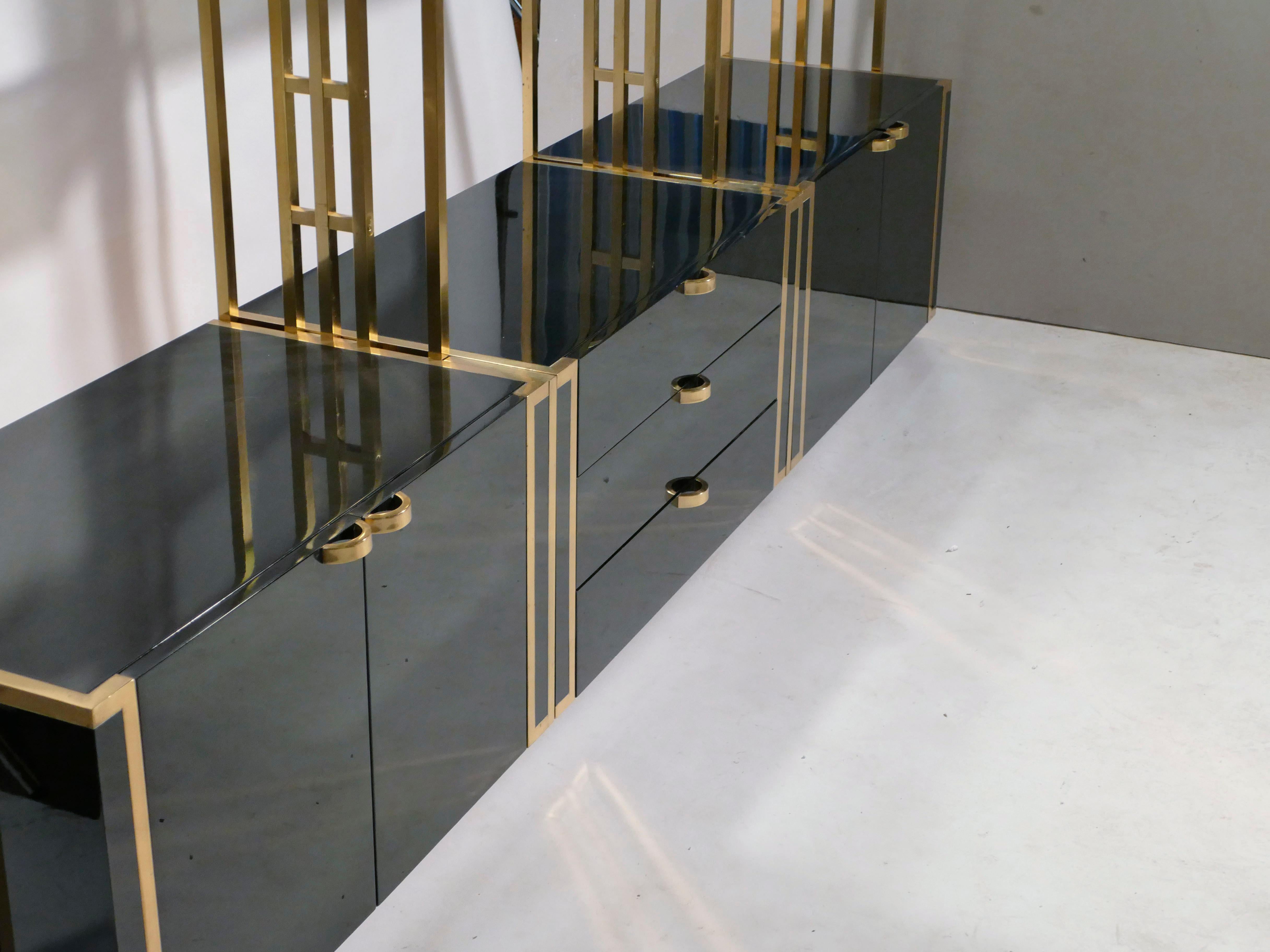 Rare Kim Moltzer French Lacquer and Brass Shelves, 1970s In Good Condition In Paris, IDF