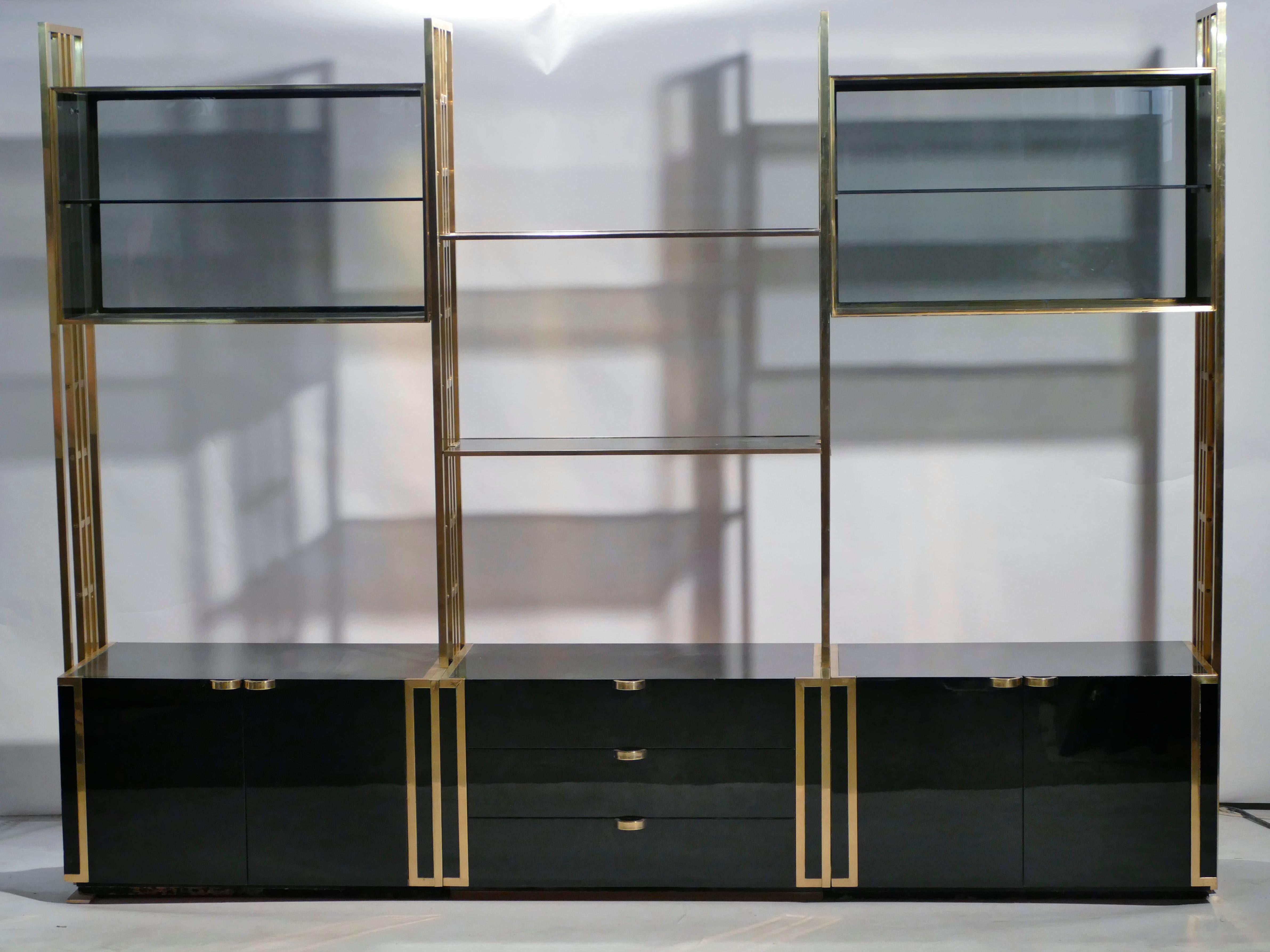 Rare Kim Moltzer French Lacquer and Brass Shelves, 1970s In Good Condition In Paris, IDF