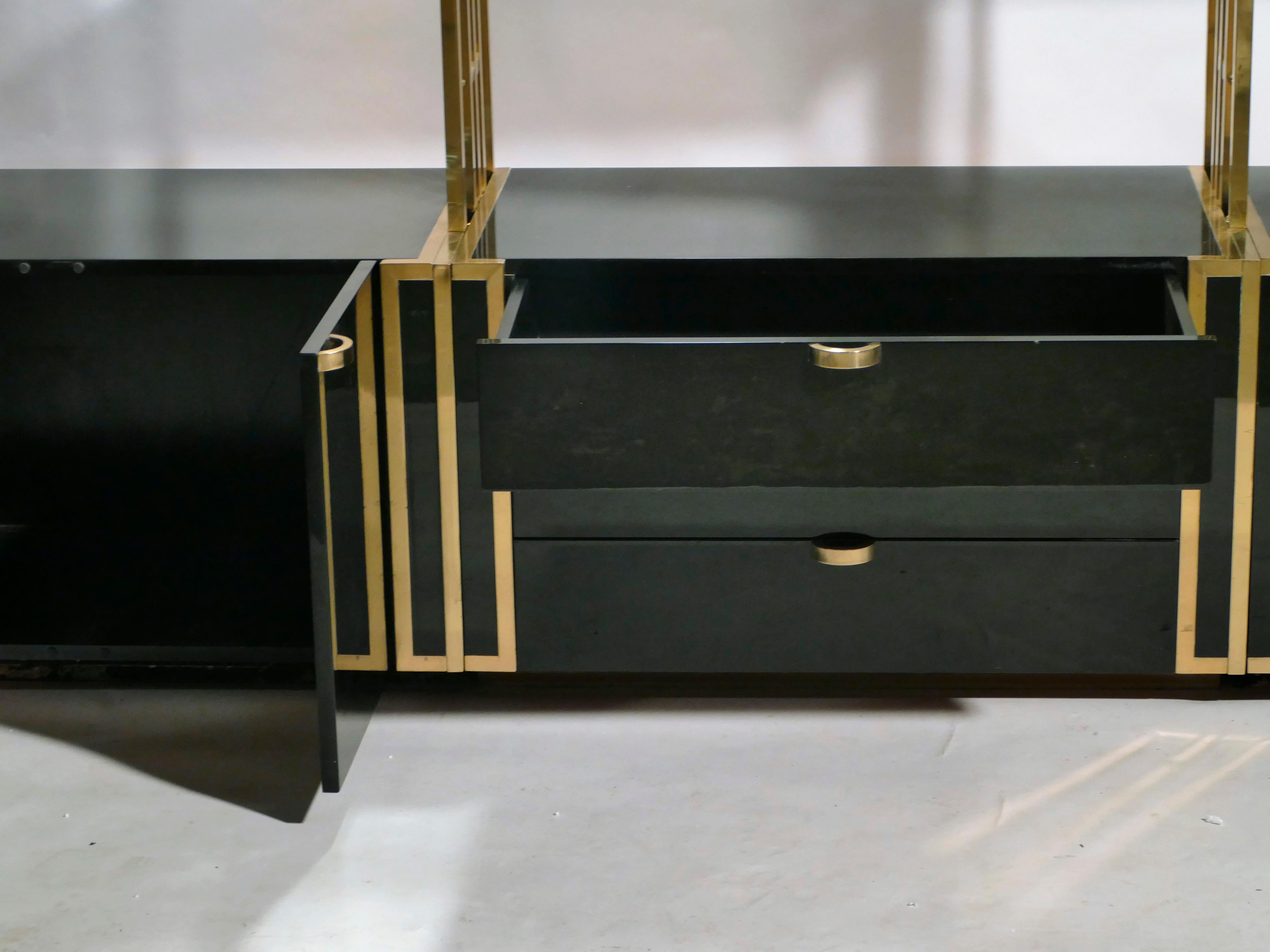 Late 20th Century Rare Kim Moltzer French Lacquer and Brass Shelves, 1970s For Sale