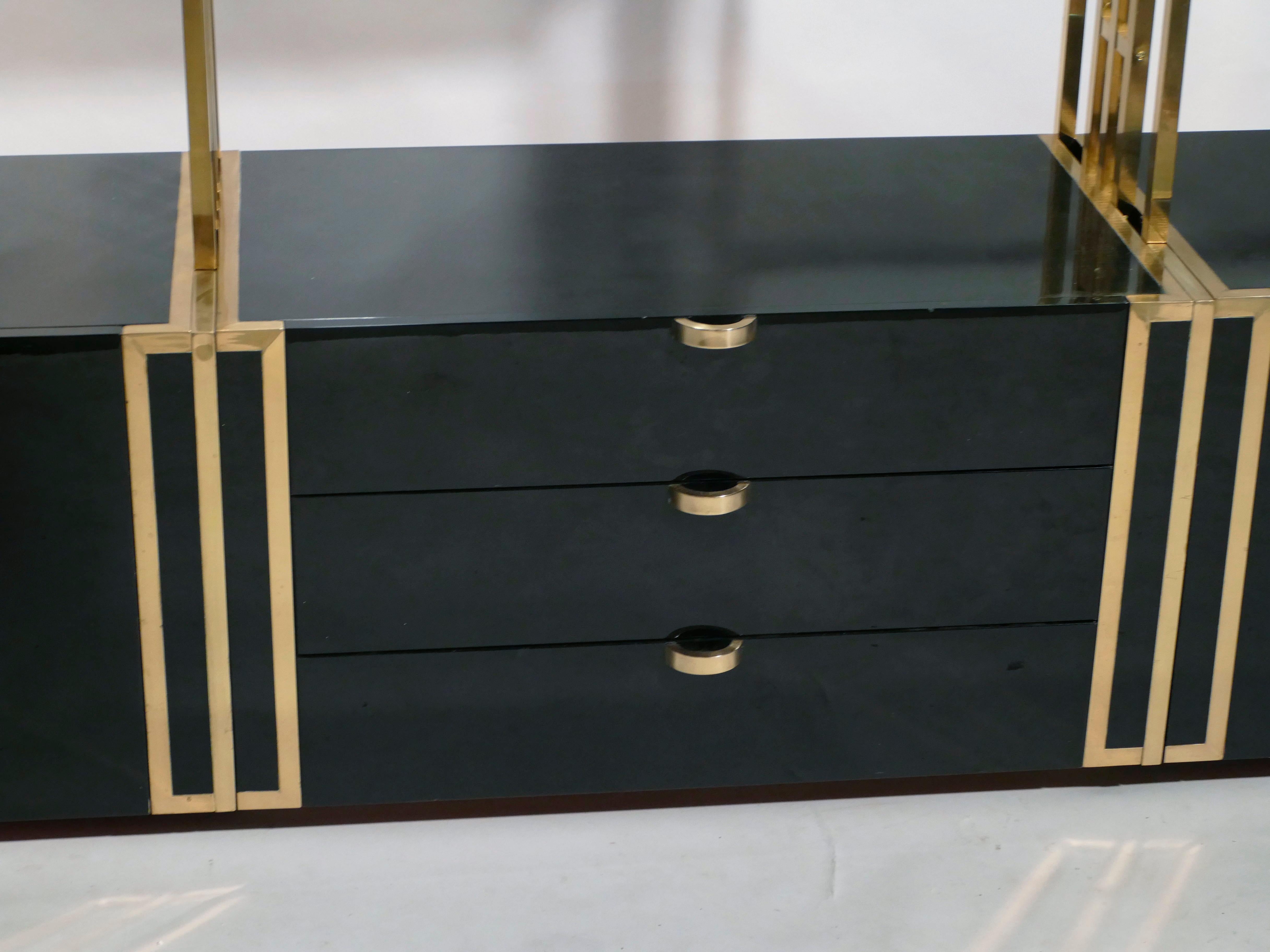 Rare Kim Moltzer French Lacquer and Brass Shelves, 1970s (Messing)