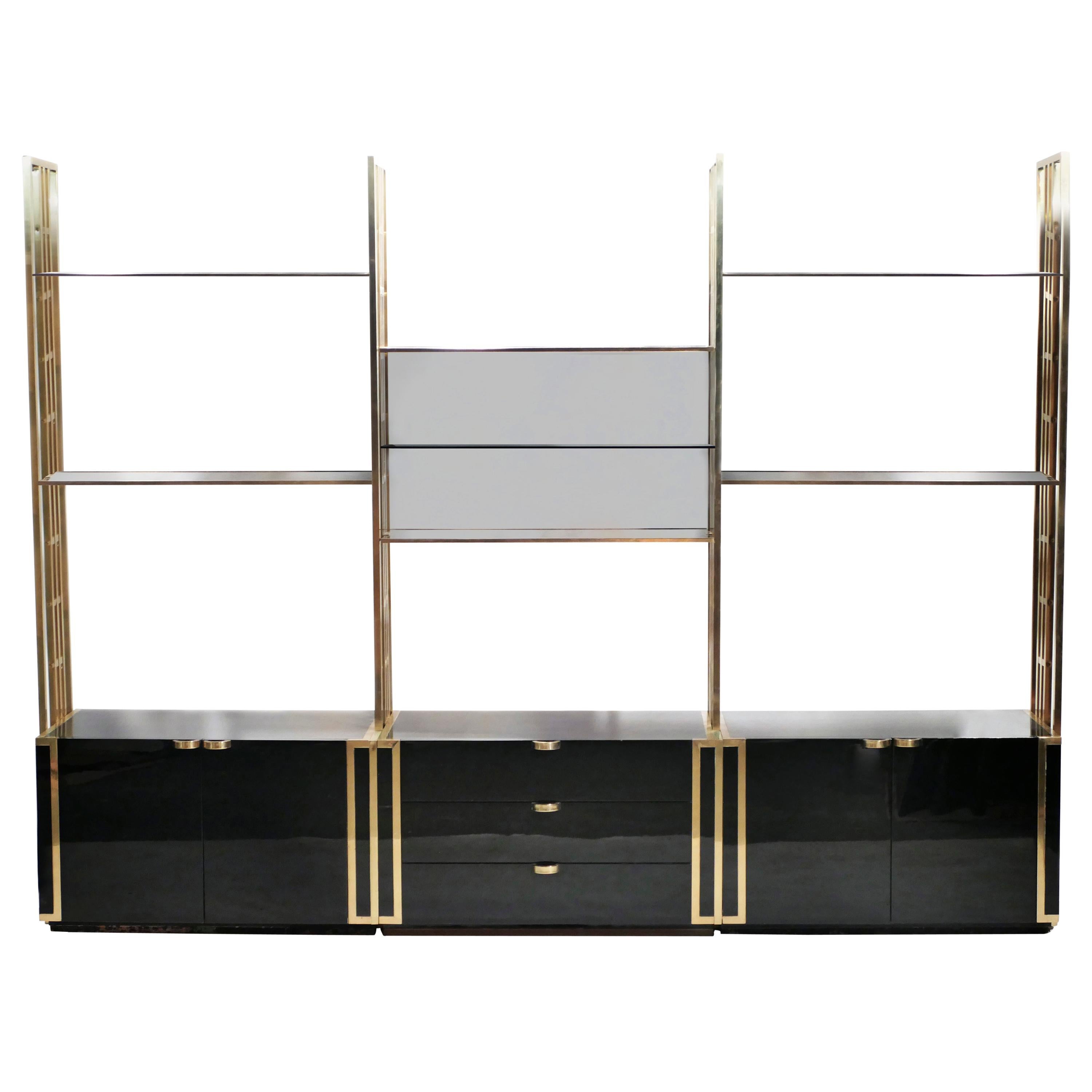 Rare Kim Moltzer French Lacquer and Brass Shelves, 1970s