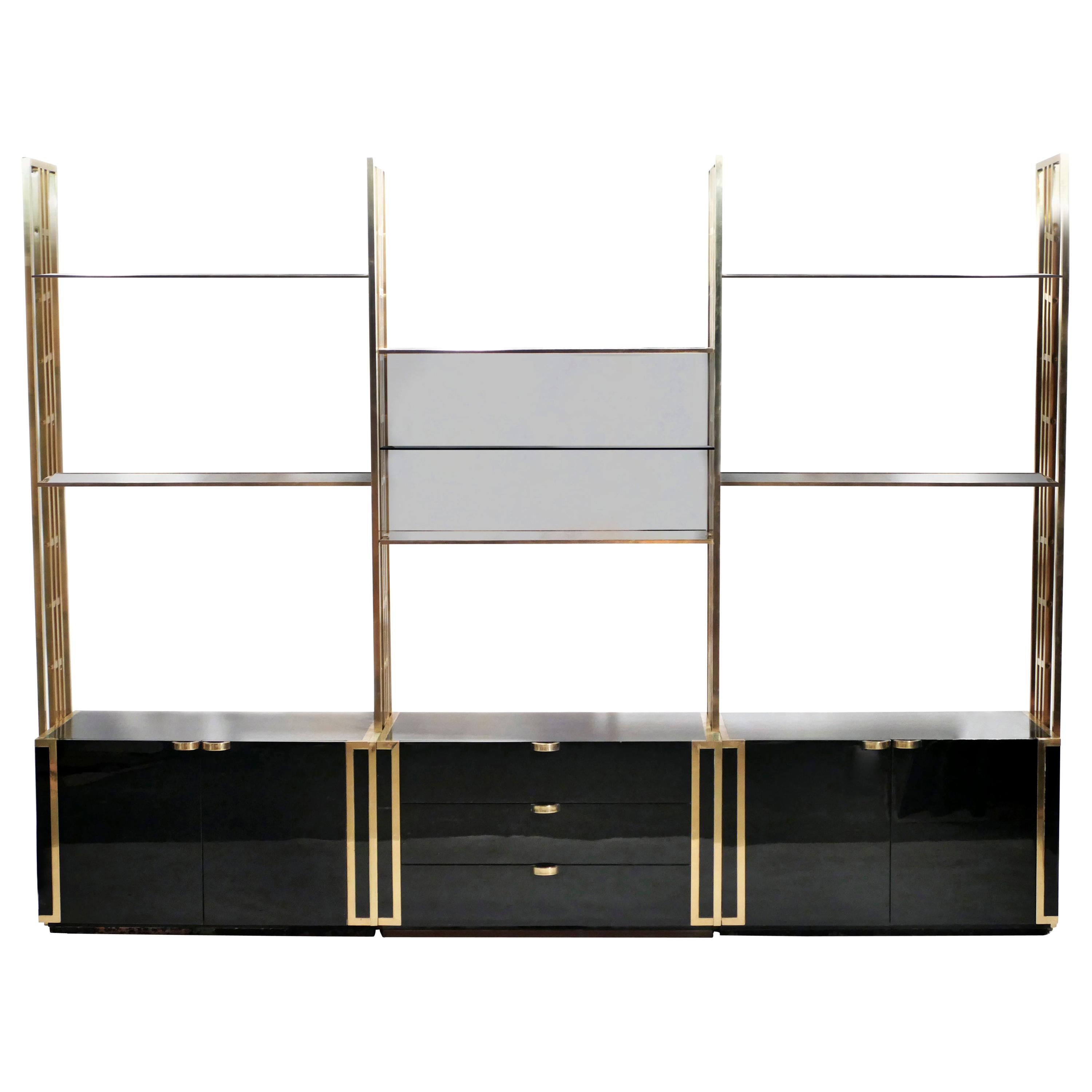 Rare Kim Moltzer French Lacquer and Brass Shelves, 1970s For Sale