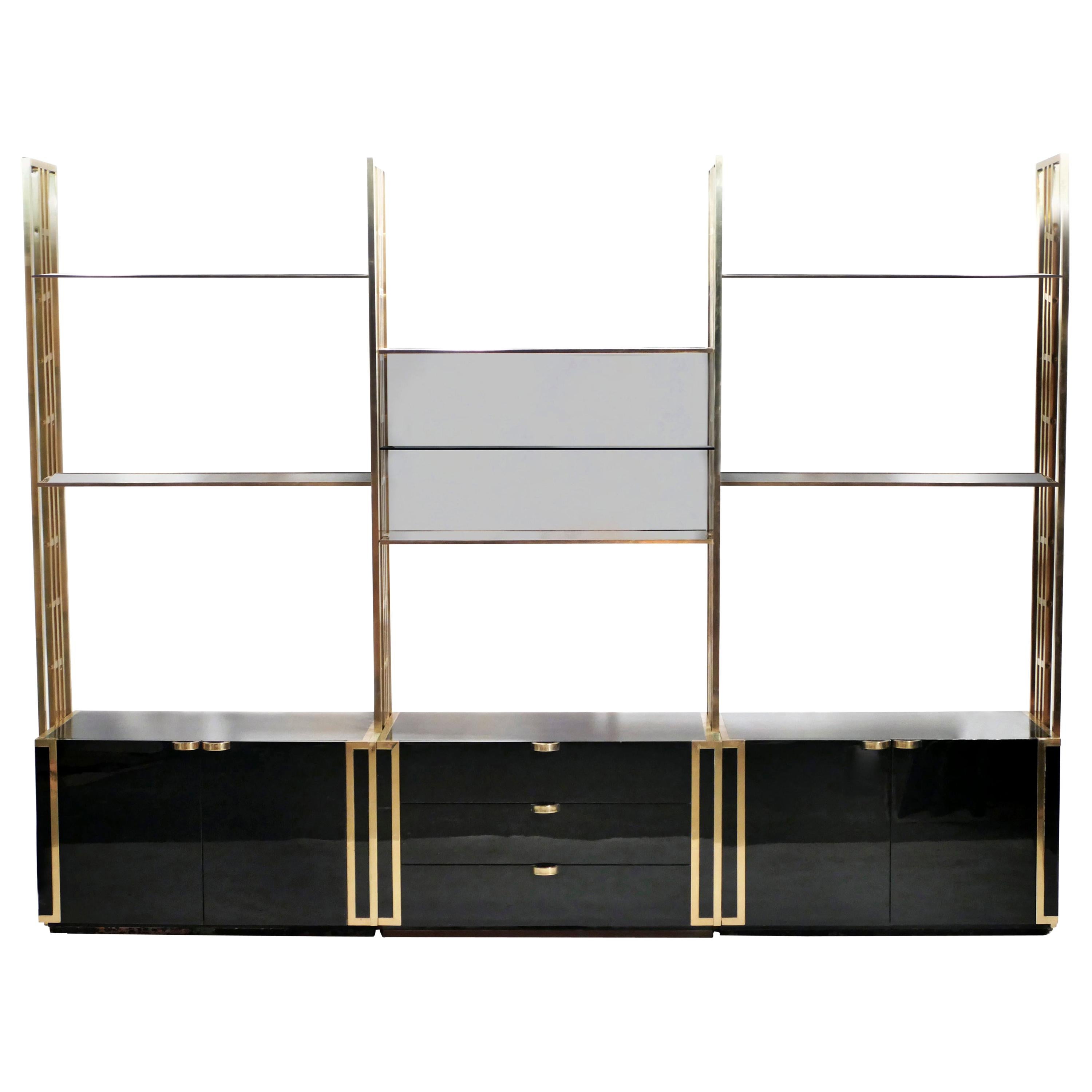 Rare Kim Moltzer French Lacquer and Brass Shelves, 1970s