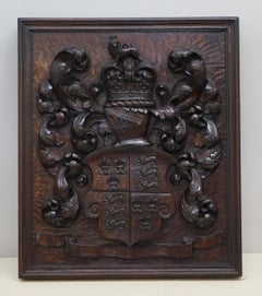 RARE ANTiQUE 1405-1603 ENGLISH ROYAL COAT OF ARMS ARMORIAL CREST CARVED WALNUT