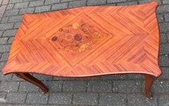Rare Kingwood & Bronze Louis XV Style Coffee Table with Flower Marquetry Inlay