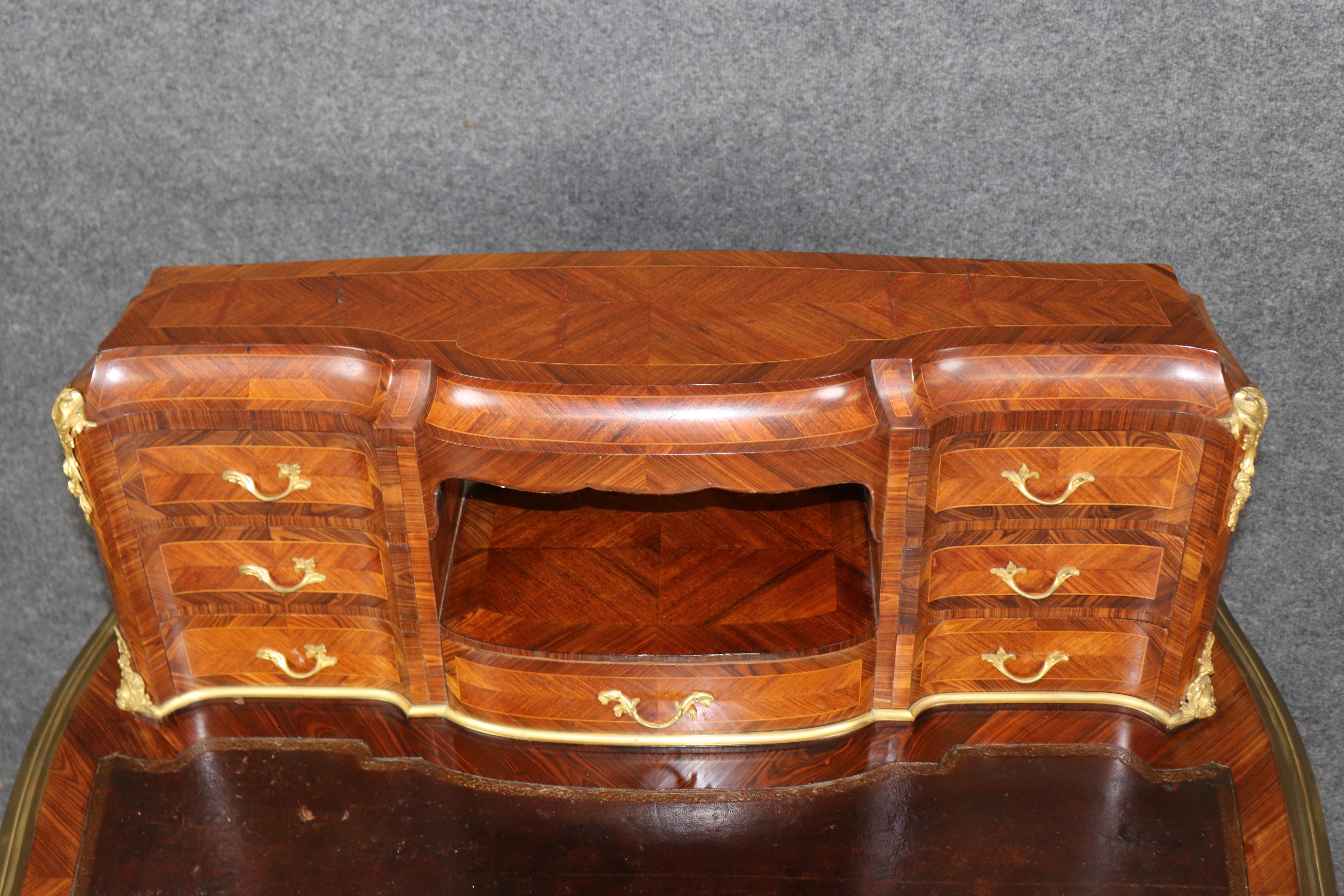 Rare Kingwood, Bronze and Leather Top Ladies Desk By Leon Dromard For Sale 4