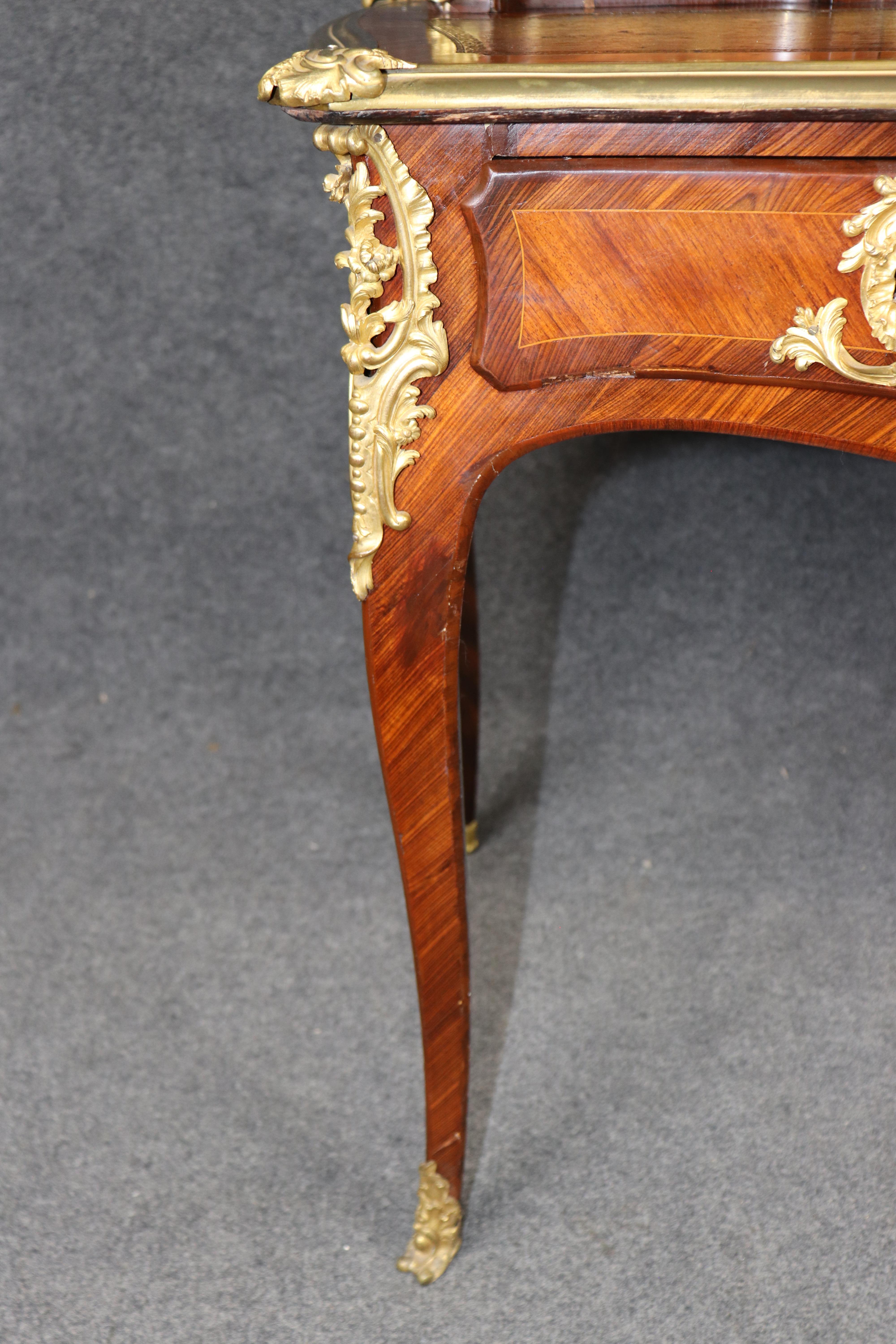 Rare Kingwood, Bronze and Leather Top Ladies Desk By Leon Dromard For Sale 5