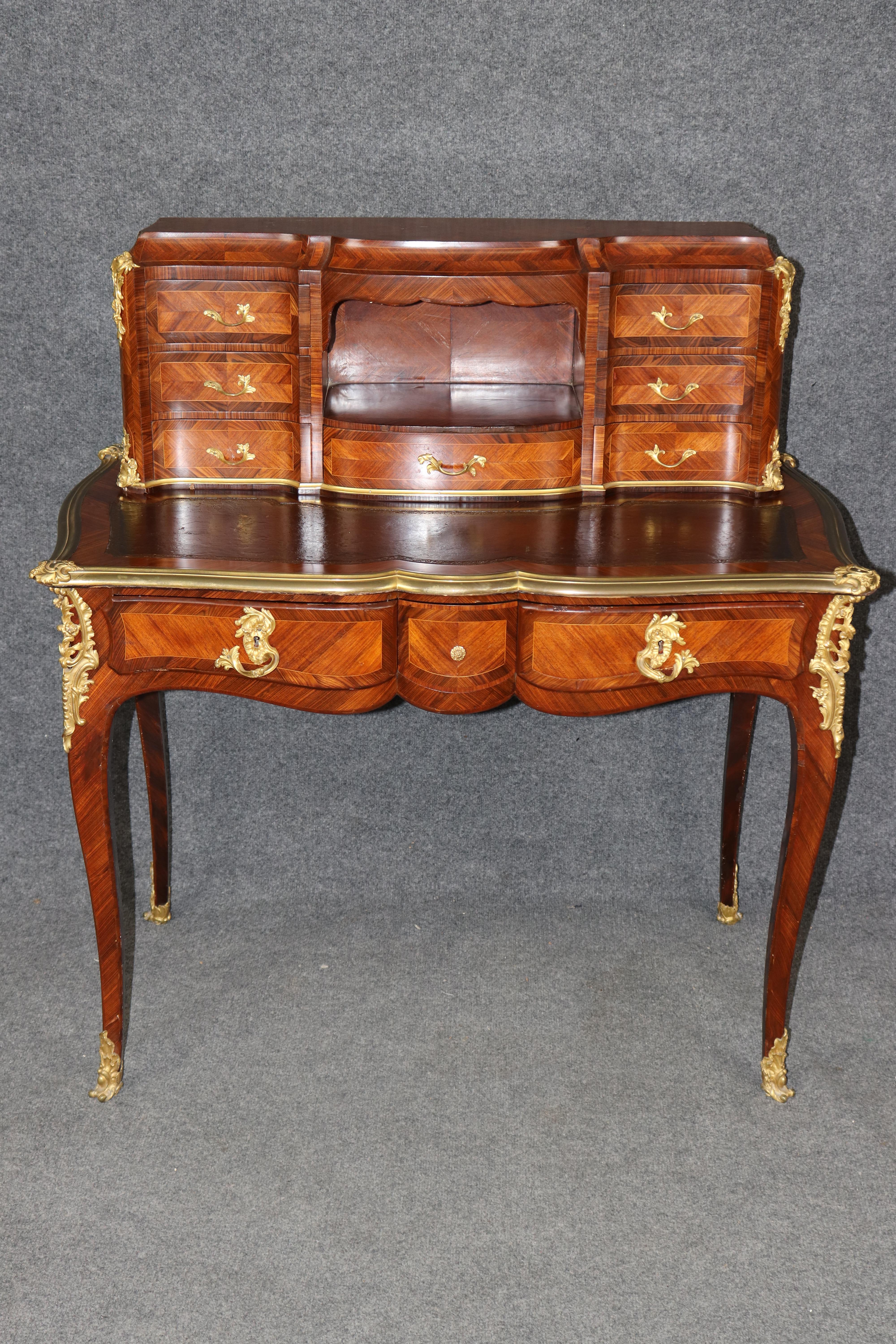 Louis XV Rare Kingwood, Bronze and Leather Top Ladies Desk By Leon Dromard For Sale