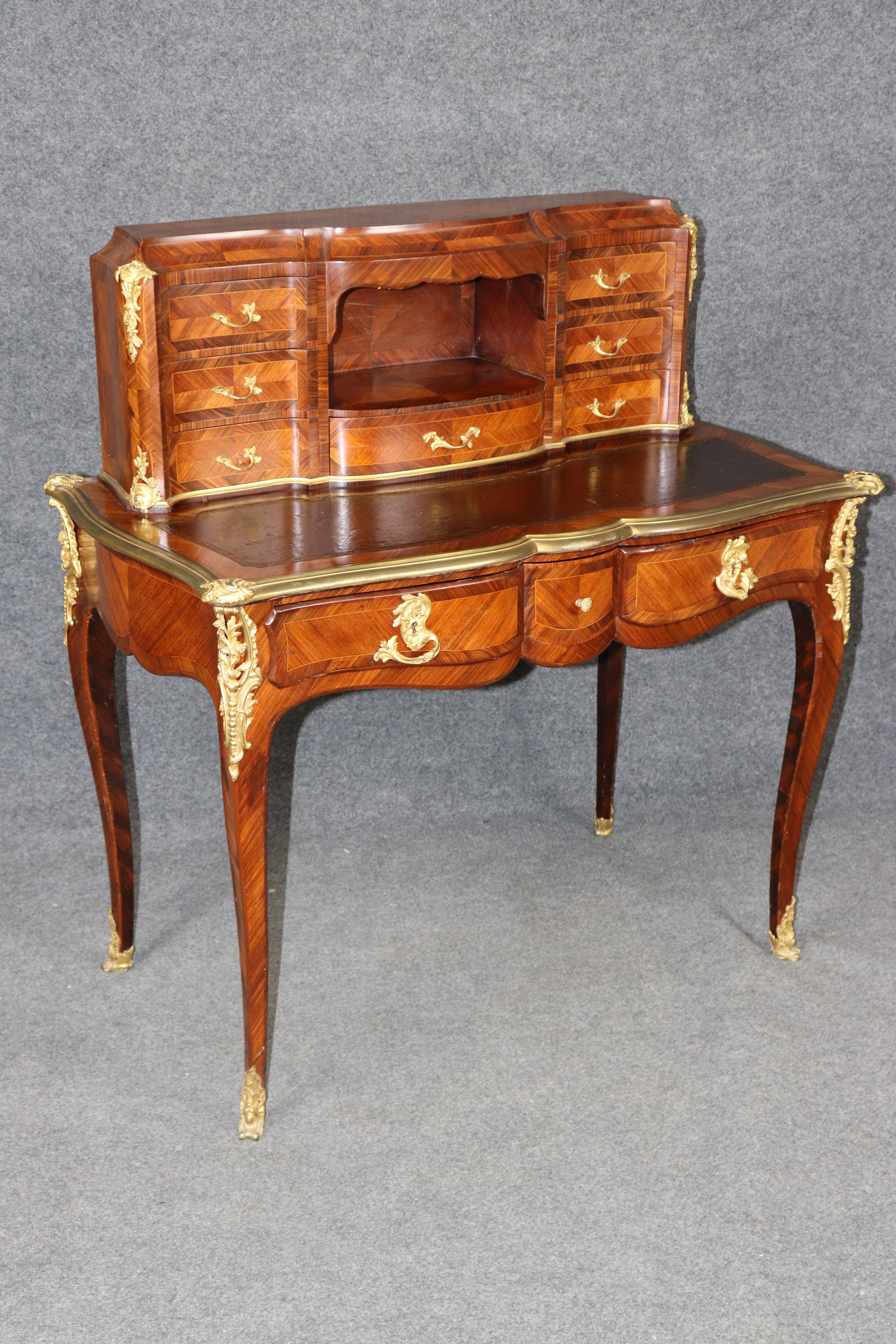 French Rare Kingwood, Bronze and Leather Top Ladies Desk By Leon Dromard For Sale