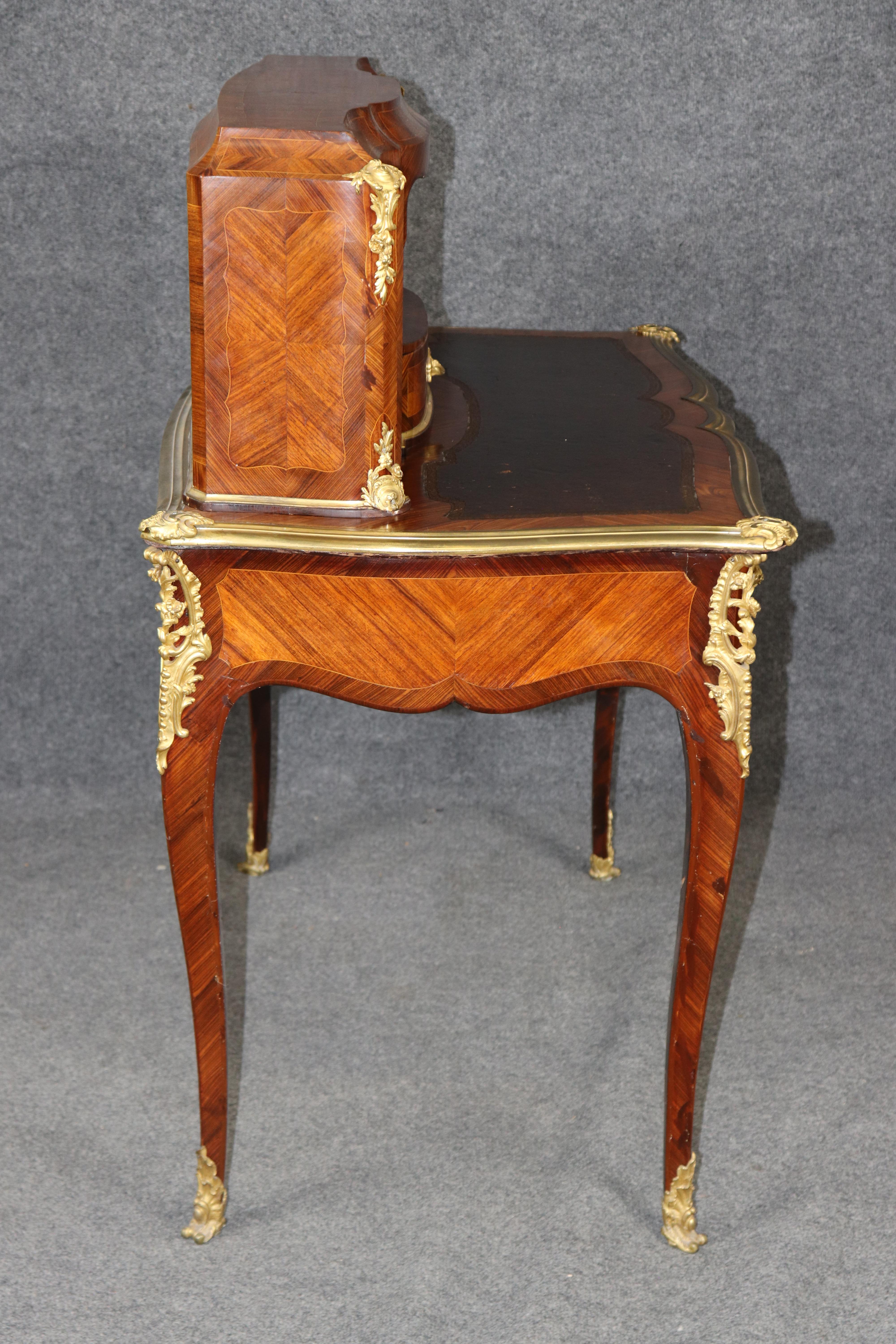 Rare Kingwood, Bronze and Leather Top Ladies Desk By Leon Dromard In Good Condition For Sale In Swedesboro, NJ